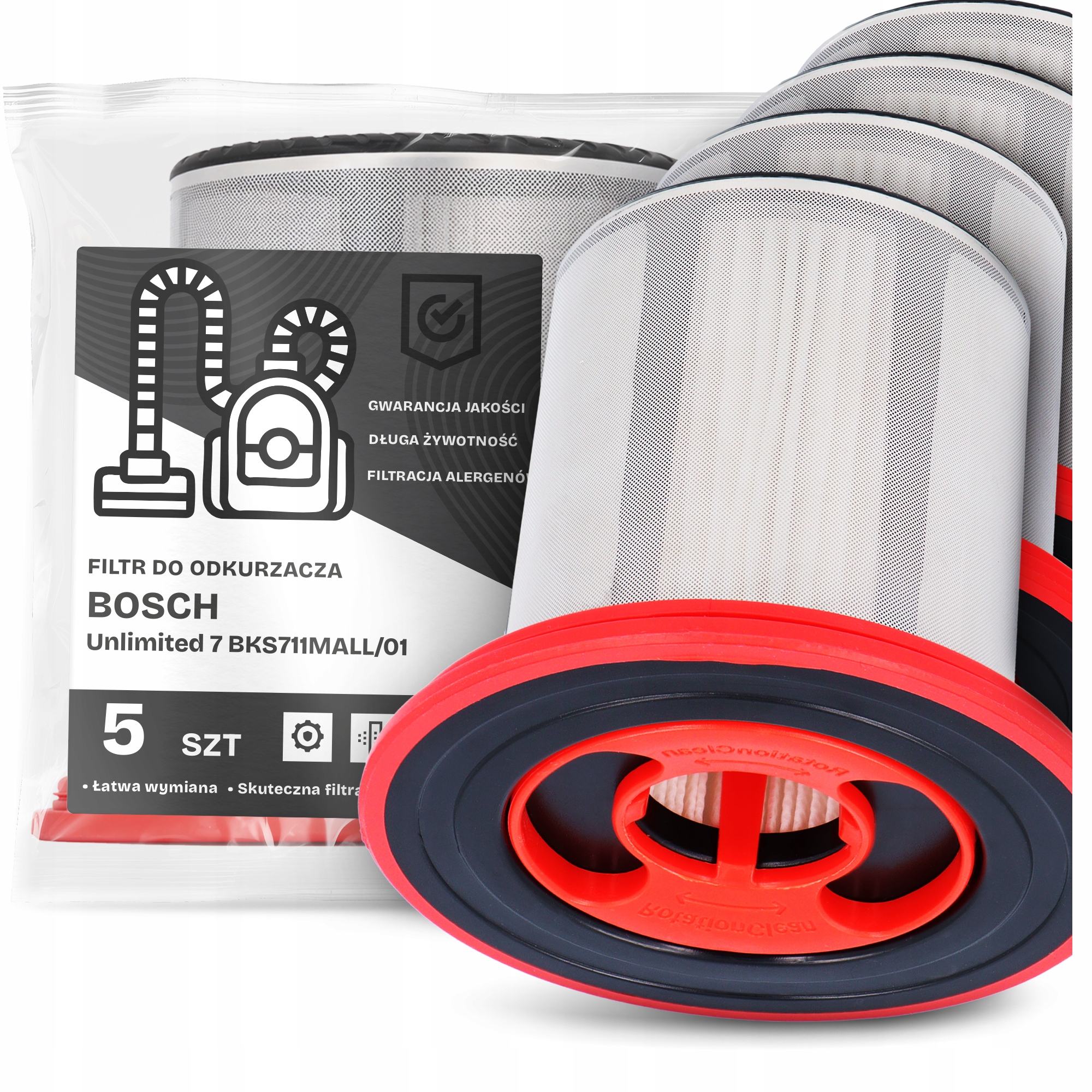 5 x Vzduchový Filtr pro Vysavač Bosch Unlimited 7 BKS711MALL/01 Hepa Em-w