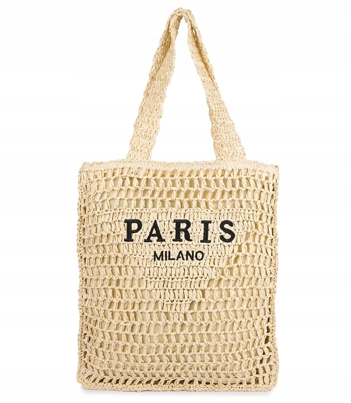 Velká pletená taška typu shoperka s podšívkou a nápisem Paris