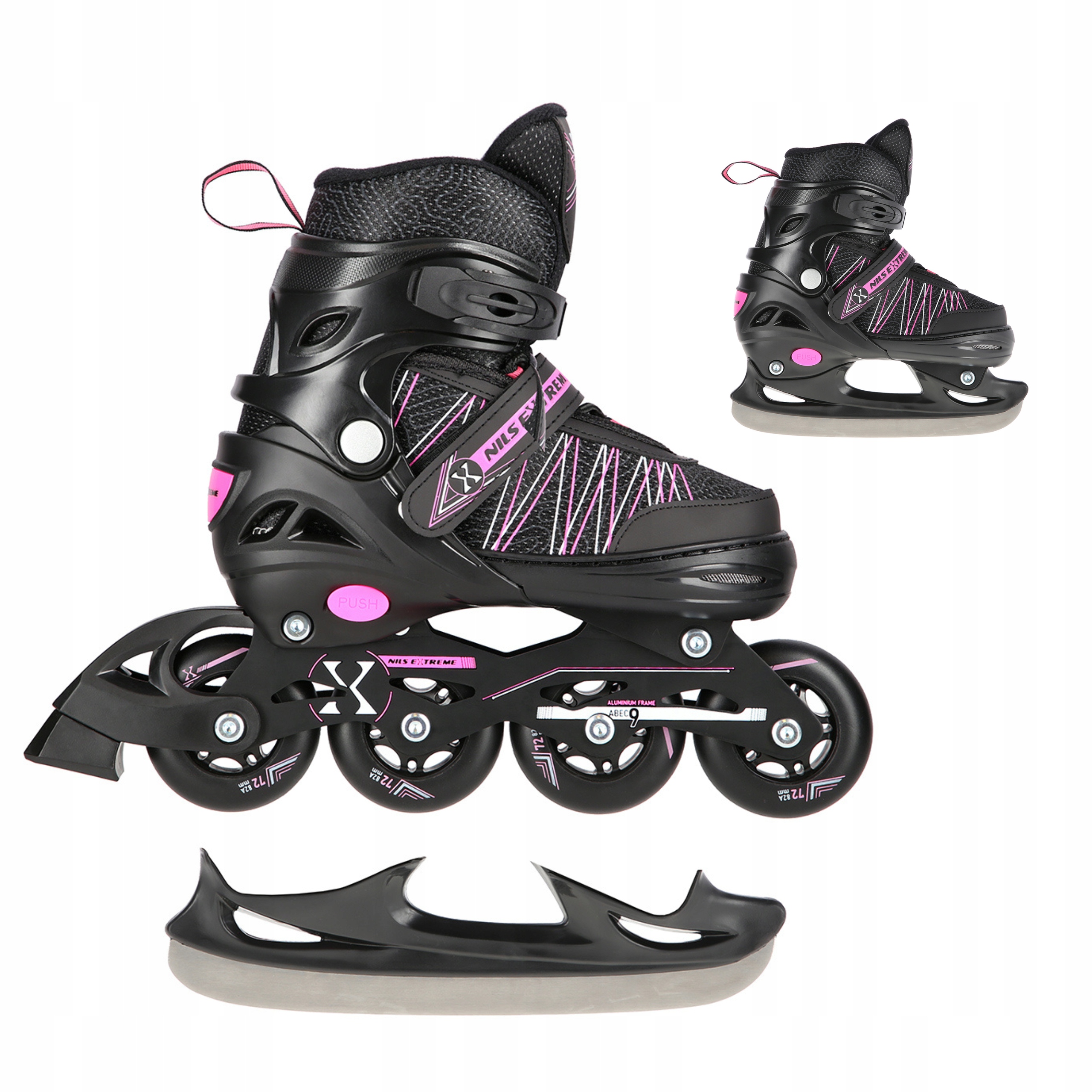 Hokejové Brusle Brusle 2v1 2v1 Nastavitelné růžové ABEC9 35-38 Nils Extreme