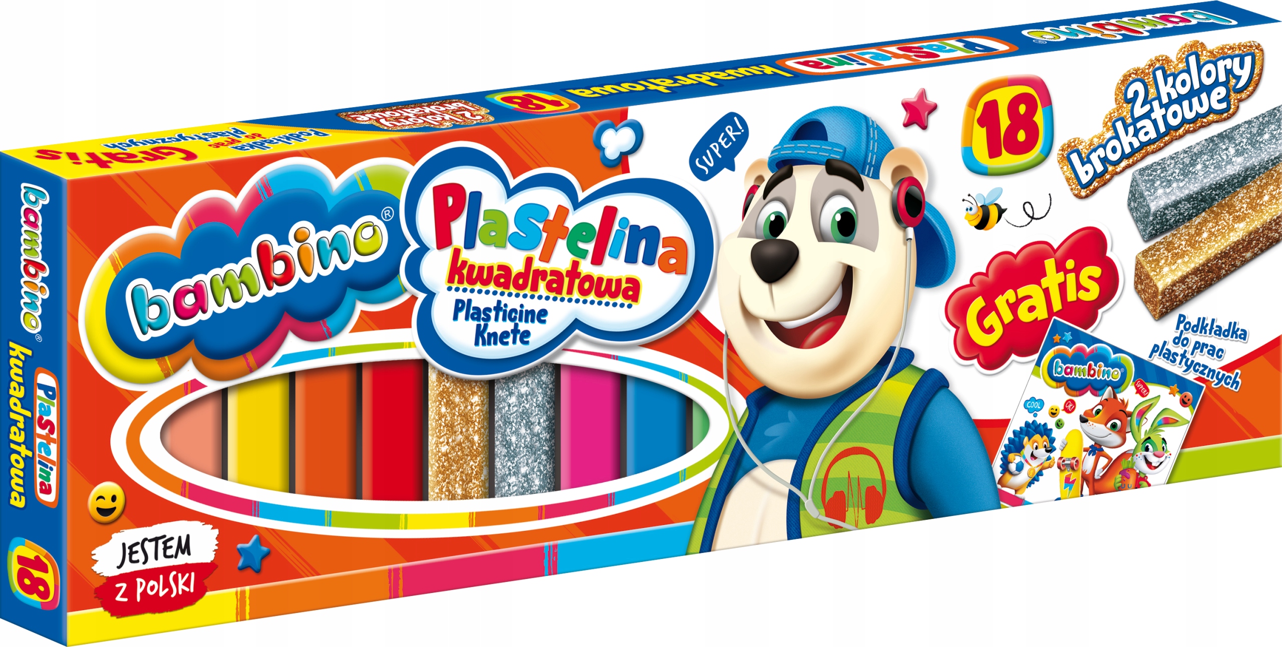 Plastelina kwadratowa Bambino 18 kolorów podkładka