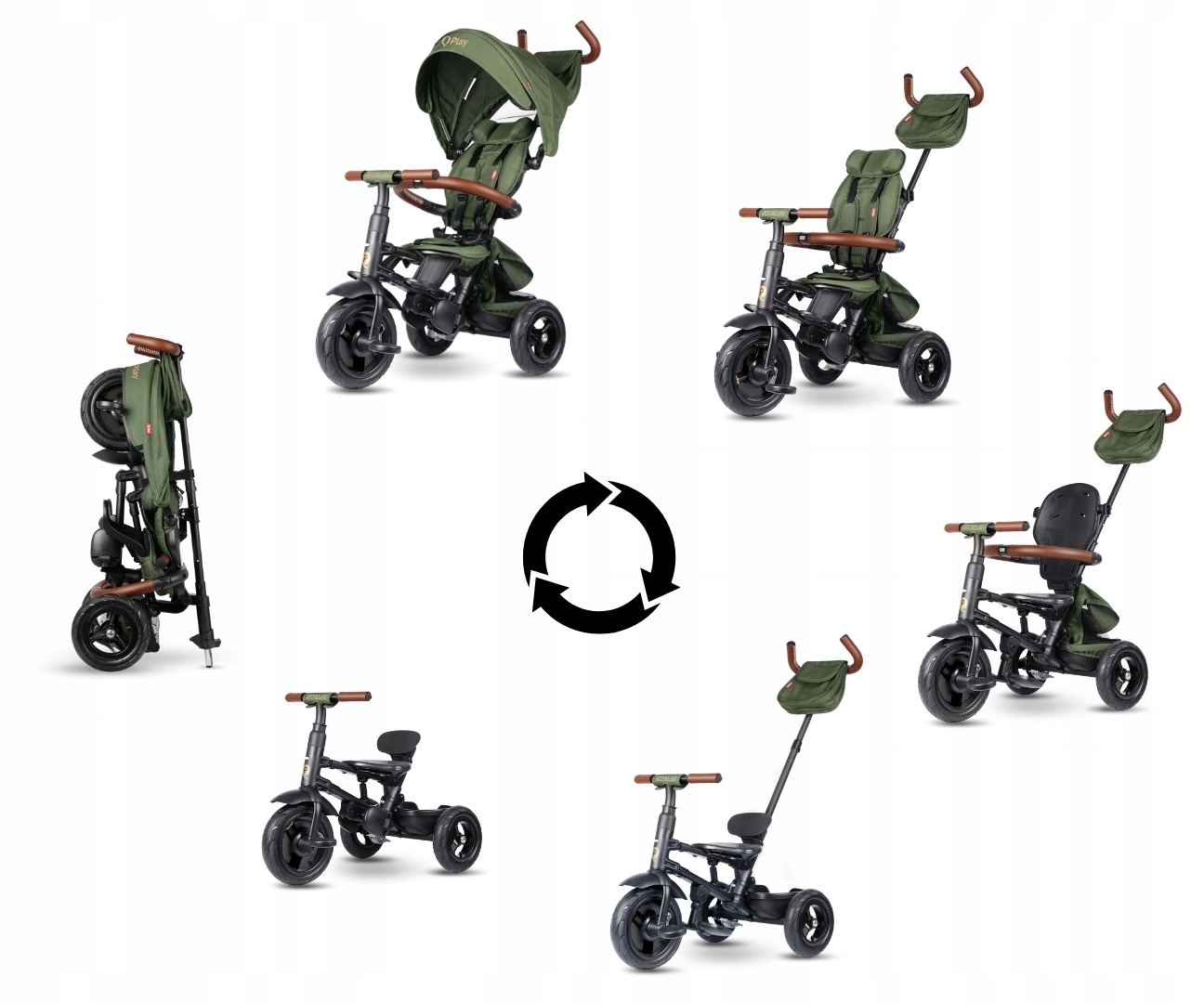 Qplay Rowerek Trójkołowy Rito Deluxe Rubber Olive