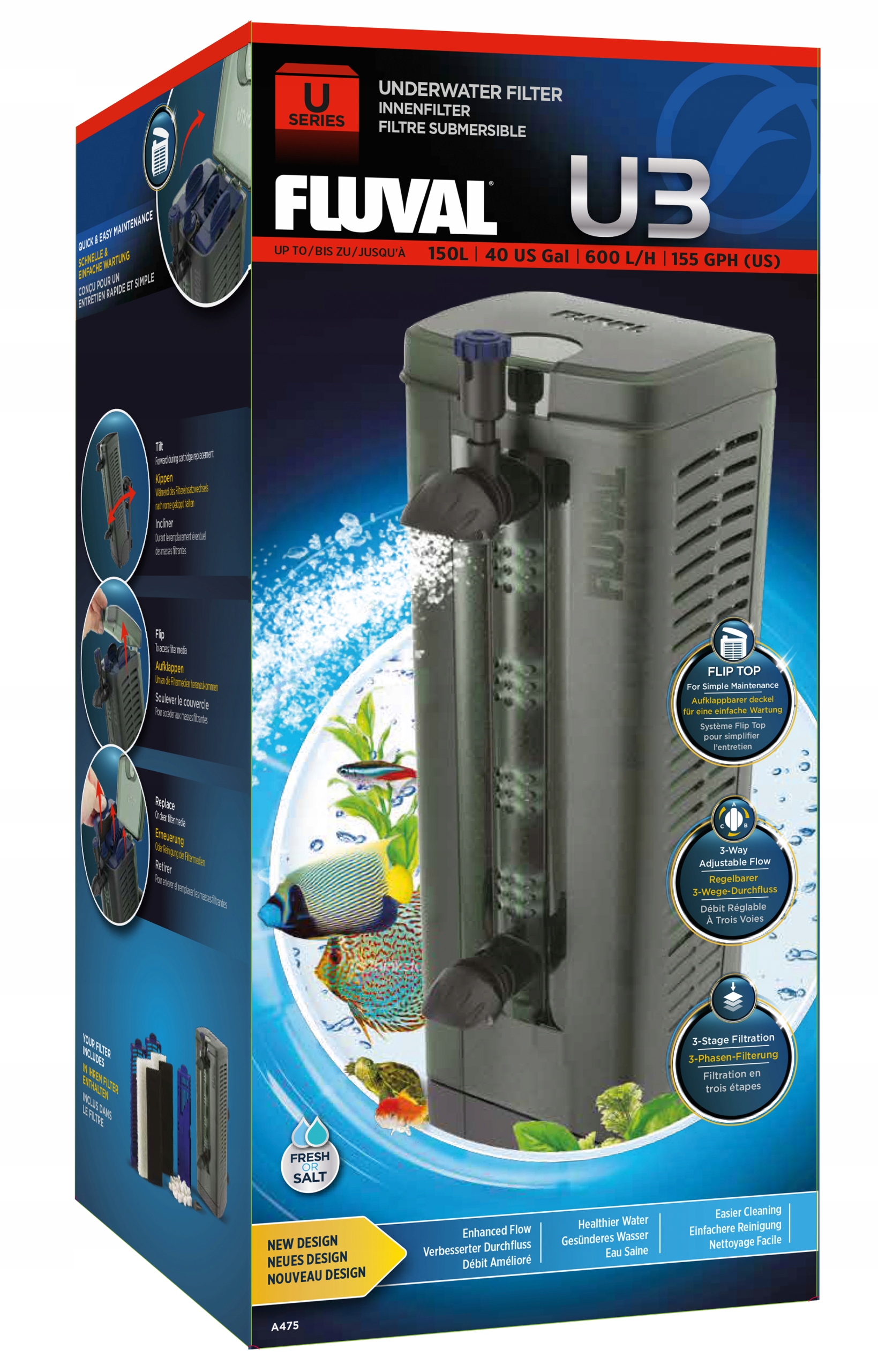 Fluval Filtr wewnętrzny U3 do akwarium do 150 l