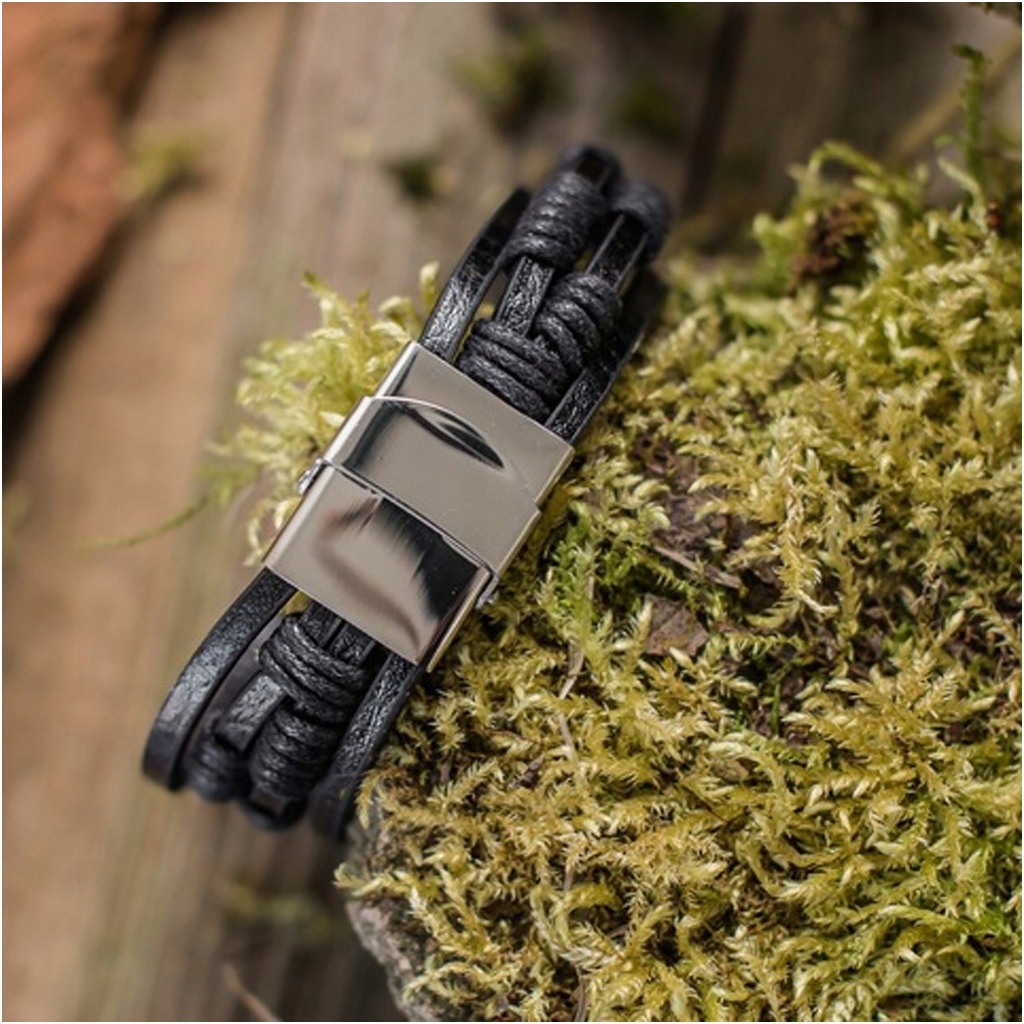 CZARNA BRANSOLETKA MĘSKA SKÓRZANA Z RZEMYKAMI Marka Blingart