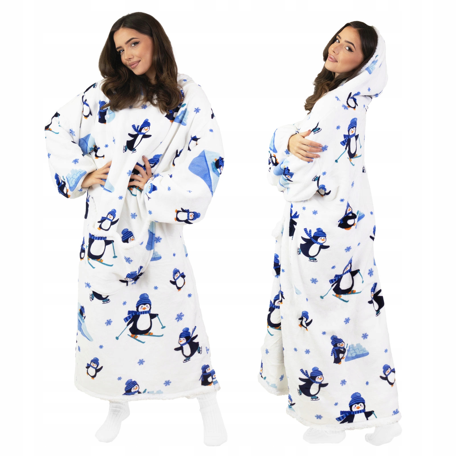 Kocobluza Koc Bluza Ciepła 2w1 Gruba XXL Futrzak Polar z kapturem Oversize