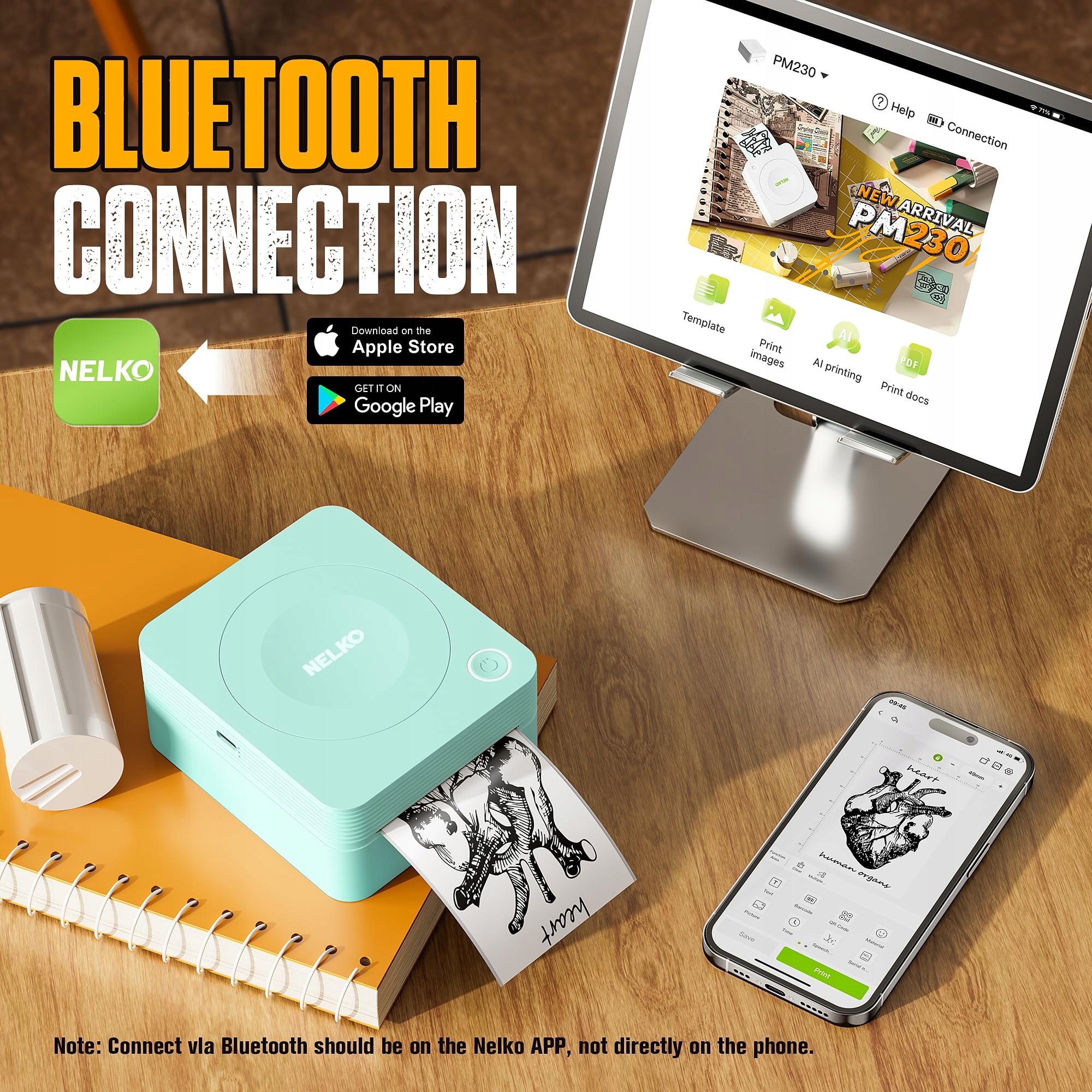 NELKO Drukarka Bluetooth Mini Drukarka Naklejek Z Papierem Do DIY Notatek — miniatura 2