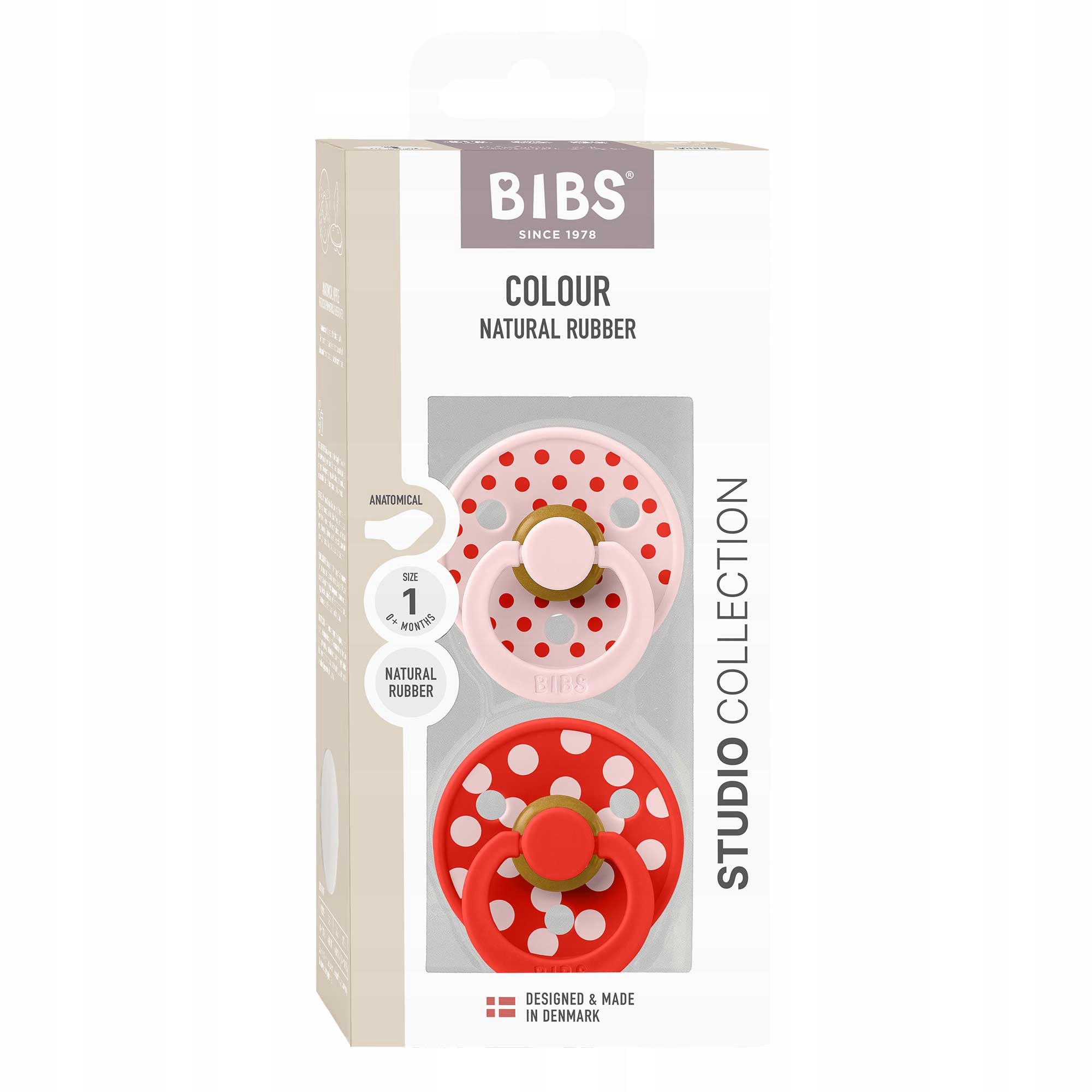 Smoczek dla dziecka BIBS Polka Dots 2 szt Anatomiczny płaski 0m+ Róż/Jabłko