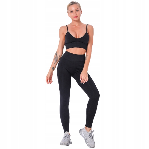 Sportowy Komplet Top Legginsy Siłownia Fitnes K002 Czarny Xs