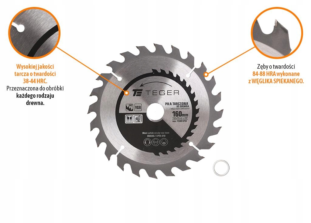 Piła tarczowa do drewna z węglikiem spiekanym 160x20x24T / TEGER Kod producenta T-PTD-010