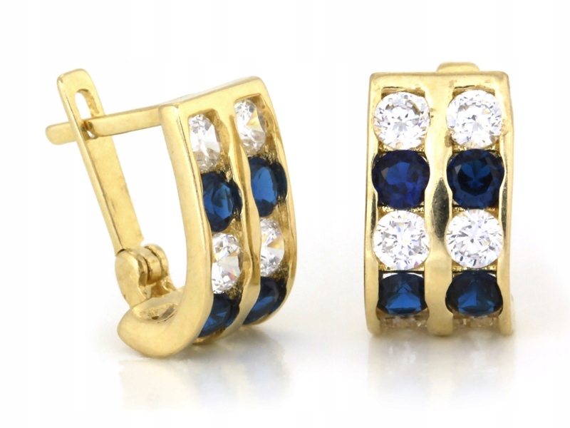 Zlaté náušnice 585 s modrými a bílými zirkony pro dívku 1.33 g