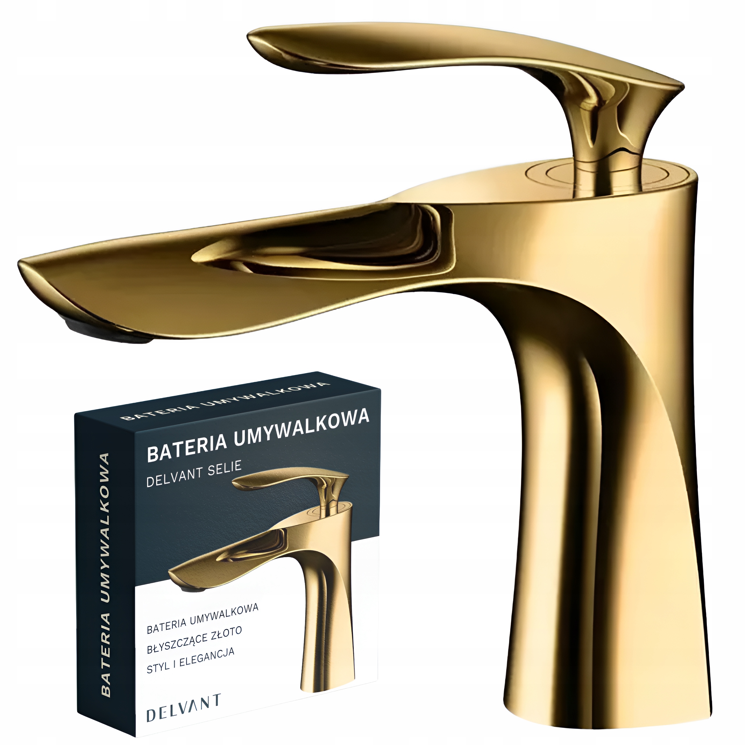 Bateria Umywalkowa Łazienkowa Stojąca Nablatowa Delvant Selie Niska Złota