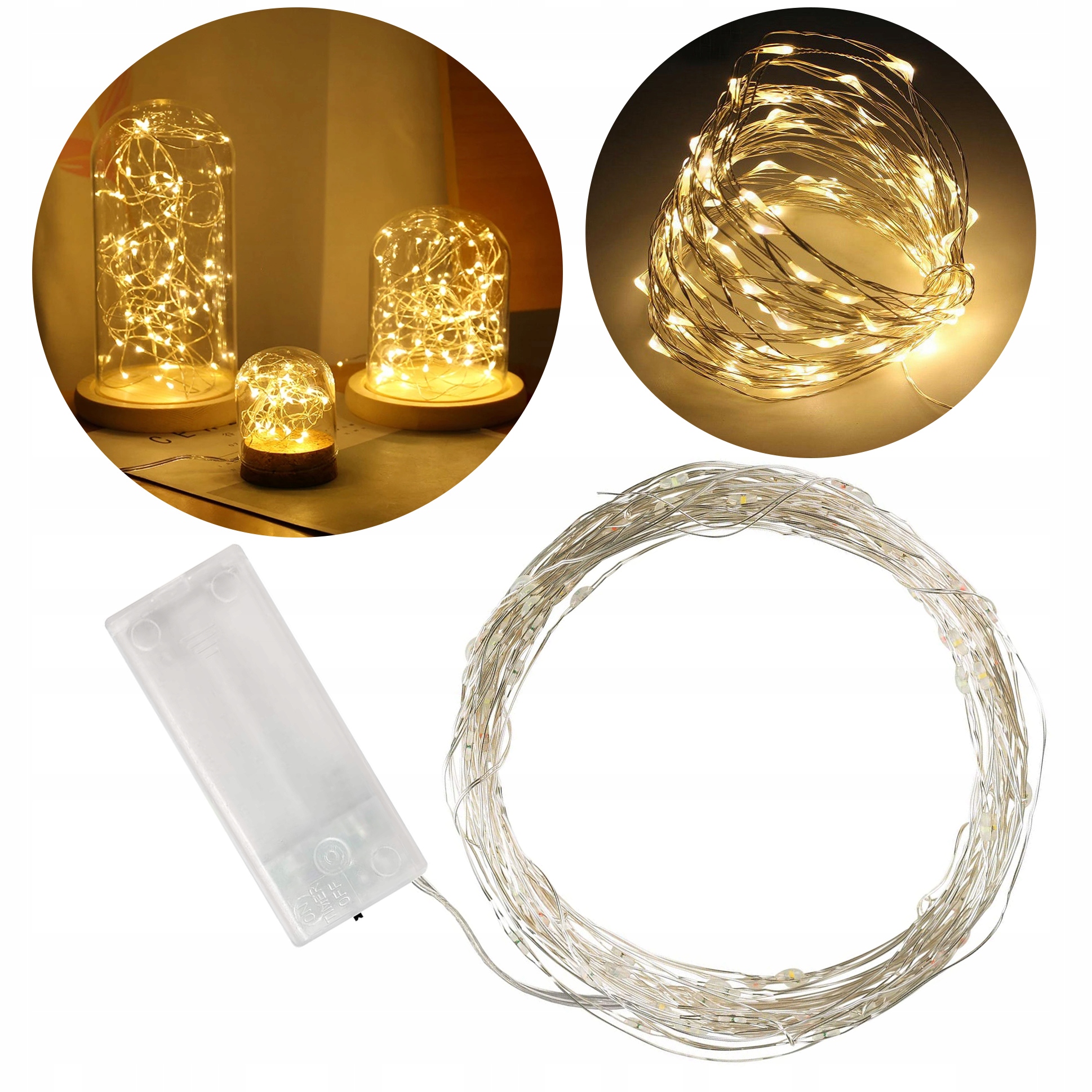 LAMPKI DRUCIKI 20 LED NA BATERIE 2M BIAŁE CIEPŁE