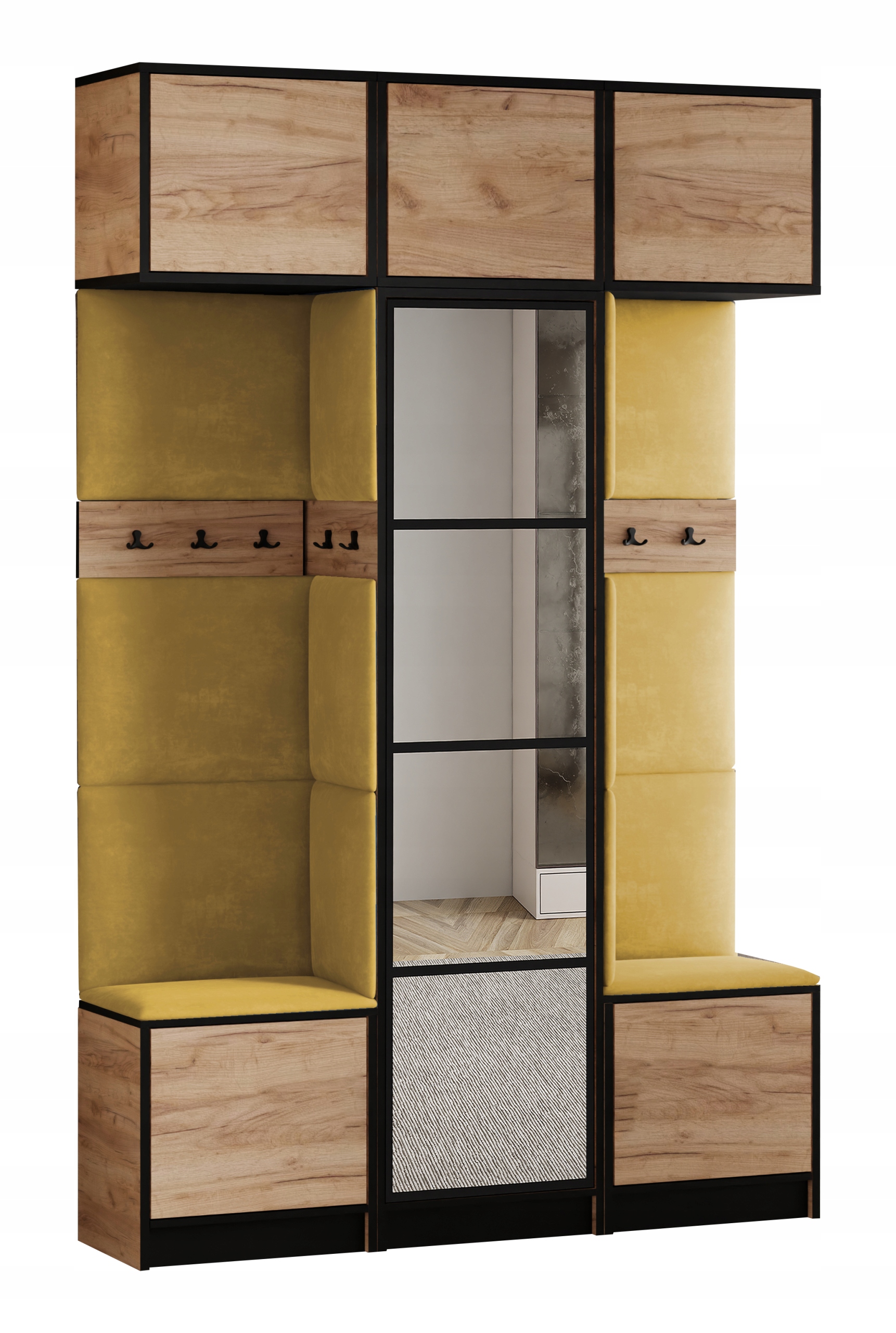 Šatní skříň s nástavcem Costa 16 dub craft zlatý látka žlutý sedák