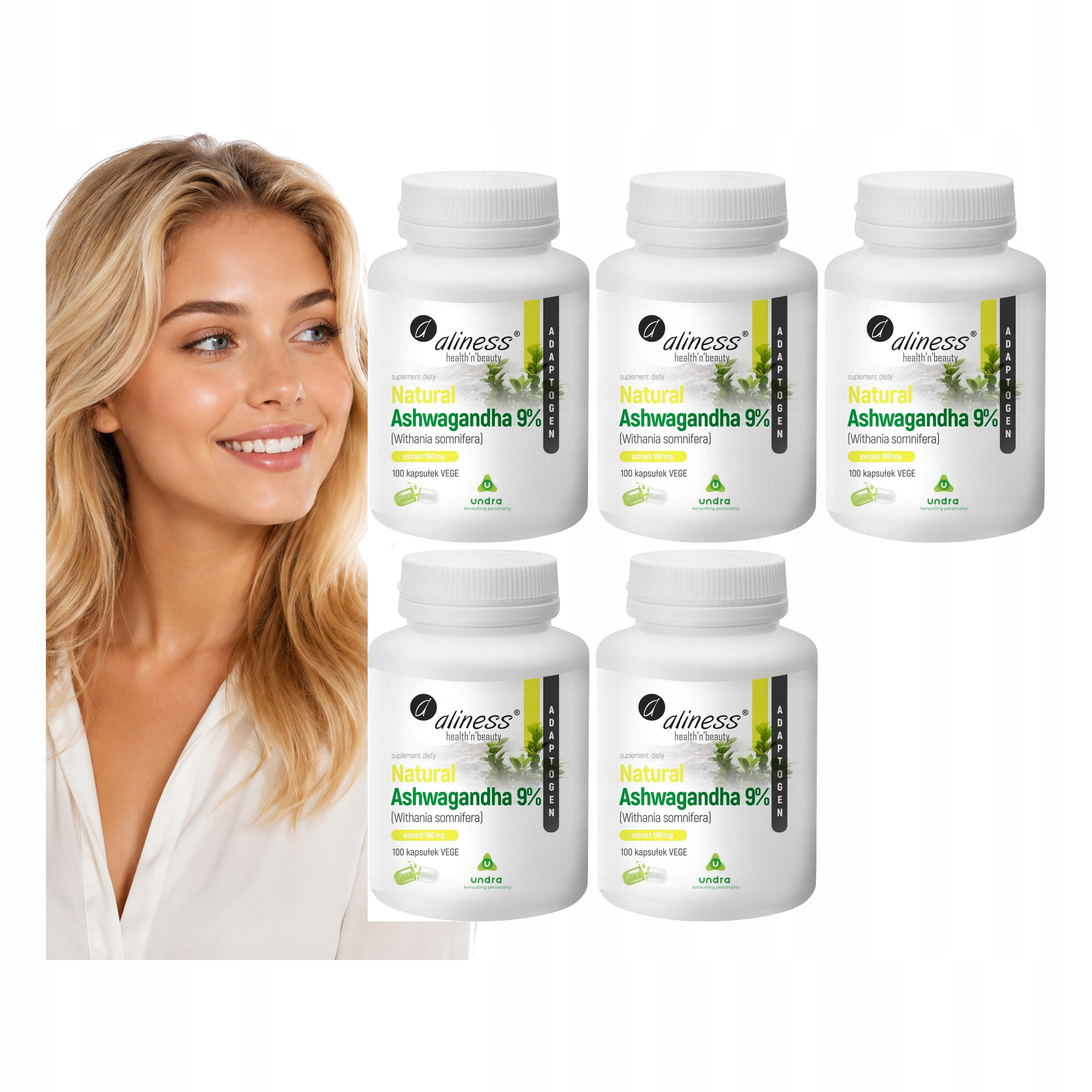 Ashwagandha 555 Mg Aliness Ekstrakt 8% Witanolidów 44,4 Mg 500 Kaps. 5x