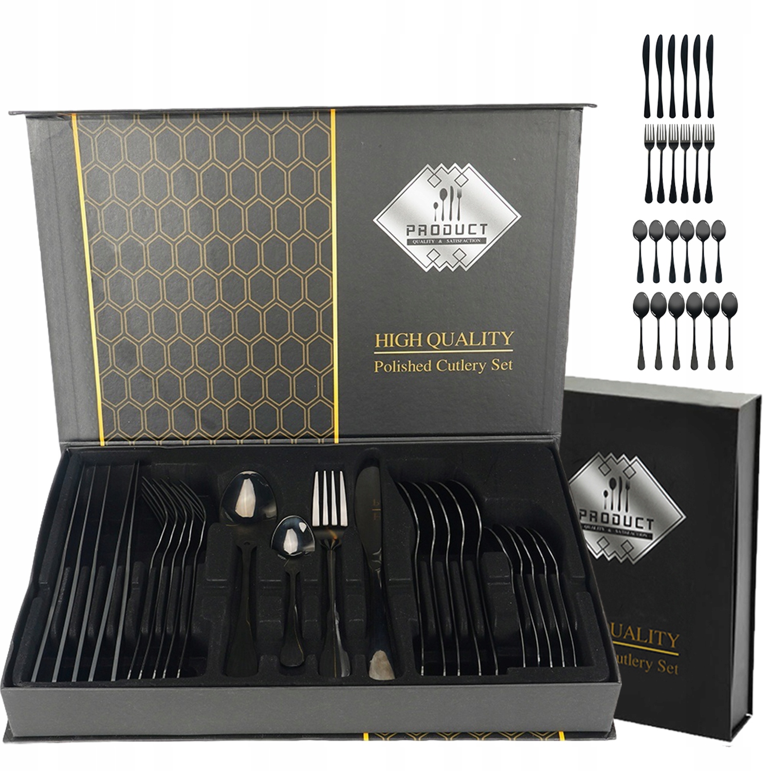 Zlaté Příbory 24 Kusů Sada Nerezová Ocel Bezpečná Myčka Nádobí