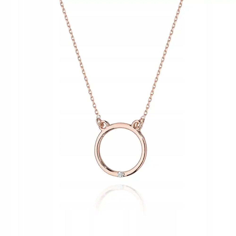 Náhrdelník z růžového zlata 585 ring bílý přírodní diamant 14kt briliant 1g