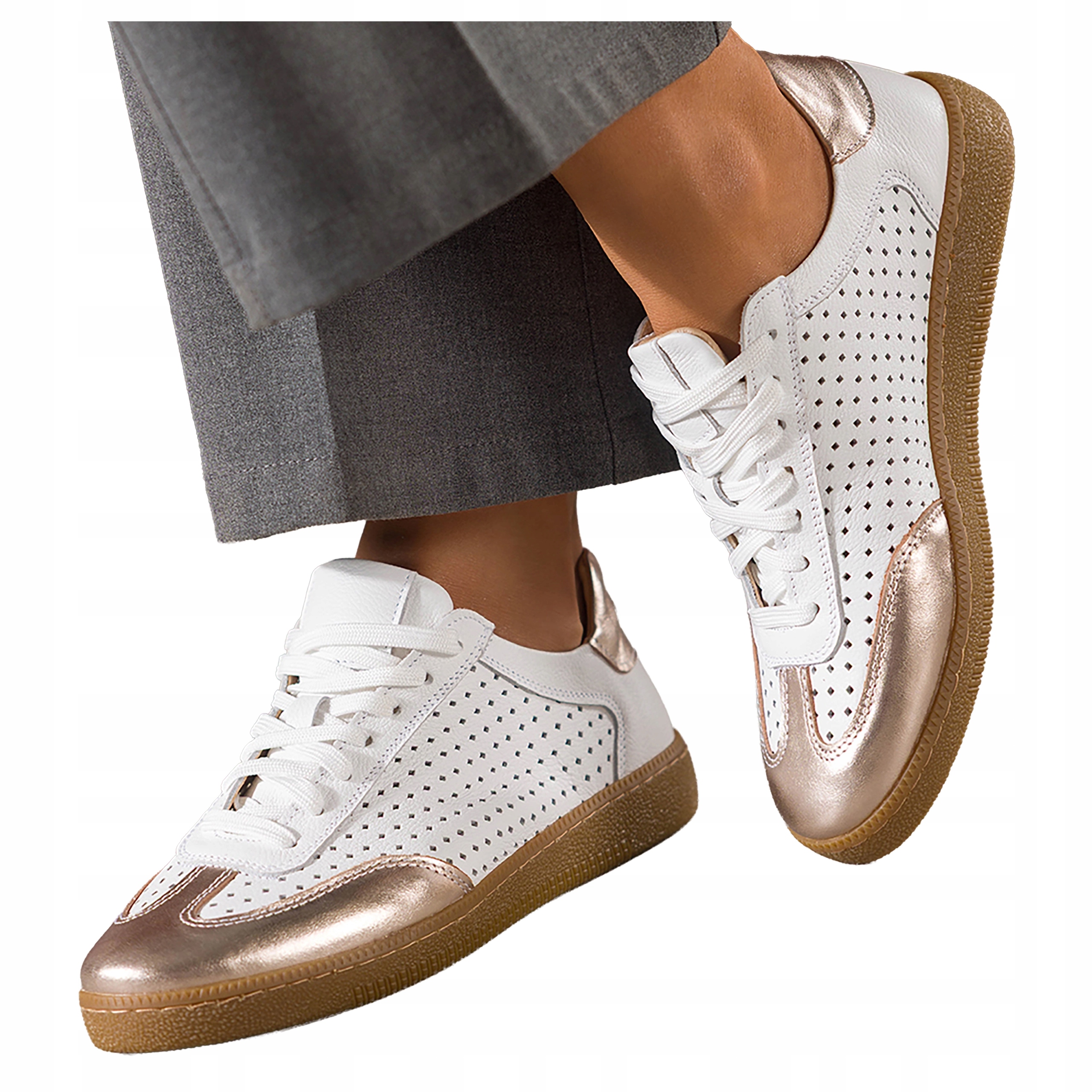 Bílé Sneakersy Dámské Módní Sportovní Ažurové Šněrovací Kožené vel. 36