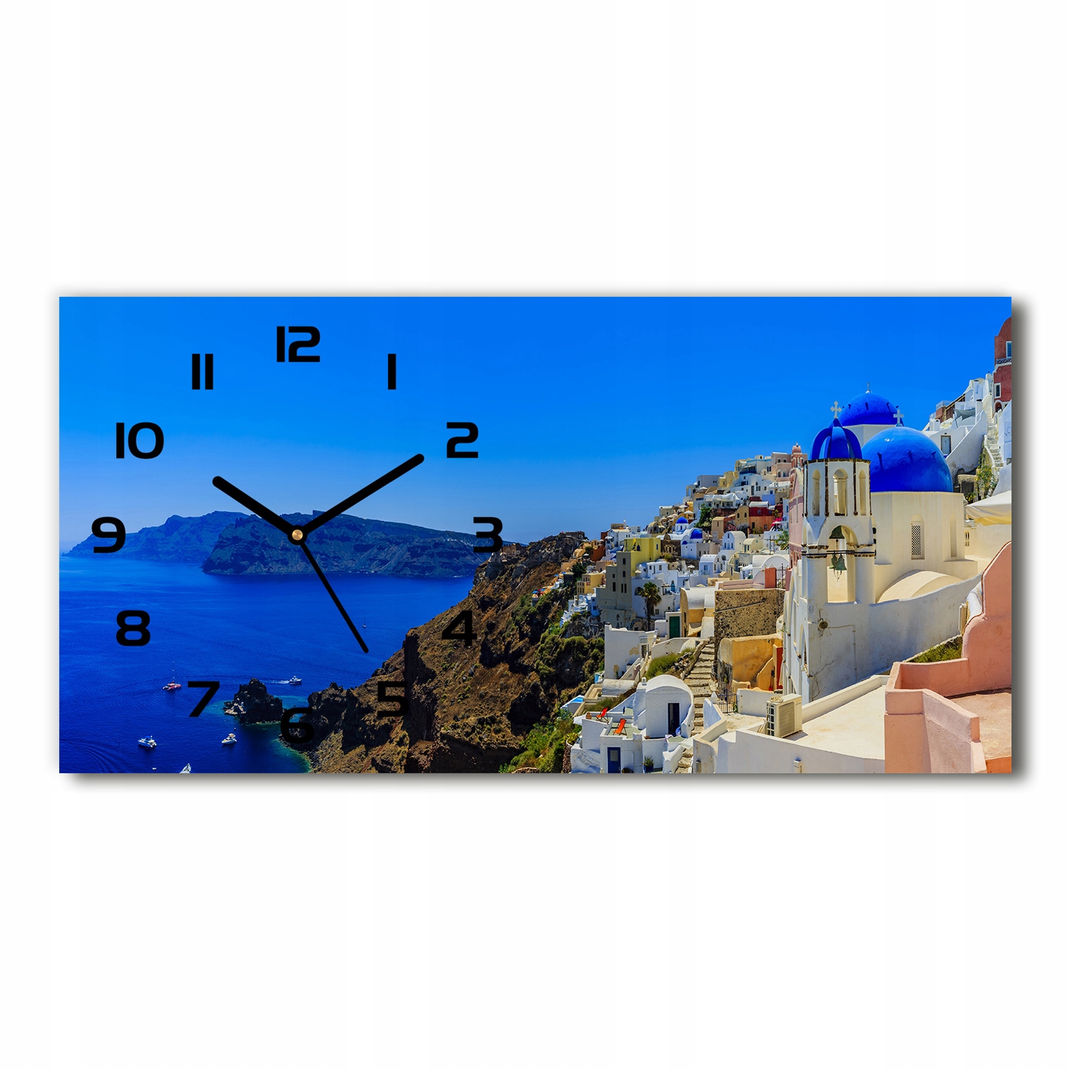 

Zegar ze szkła na ścianę Santorini Grecja 60x30 cm