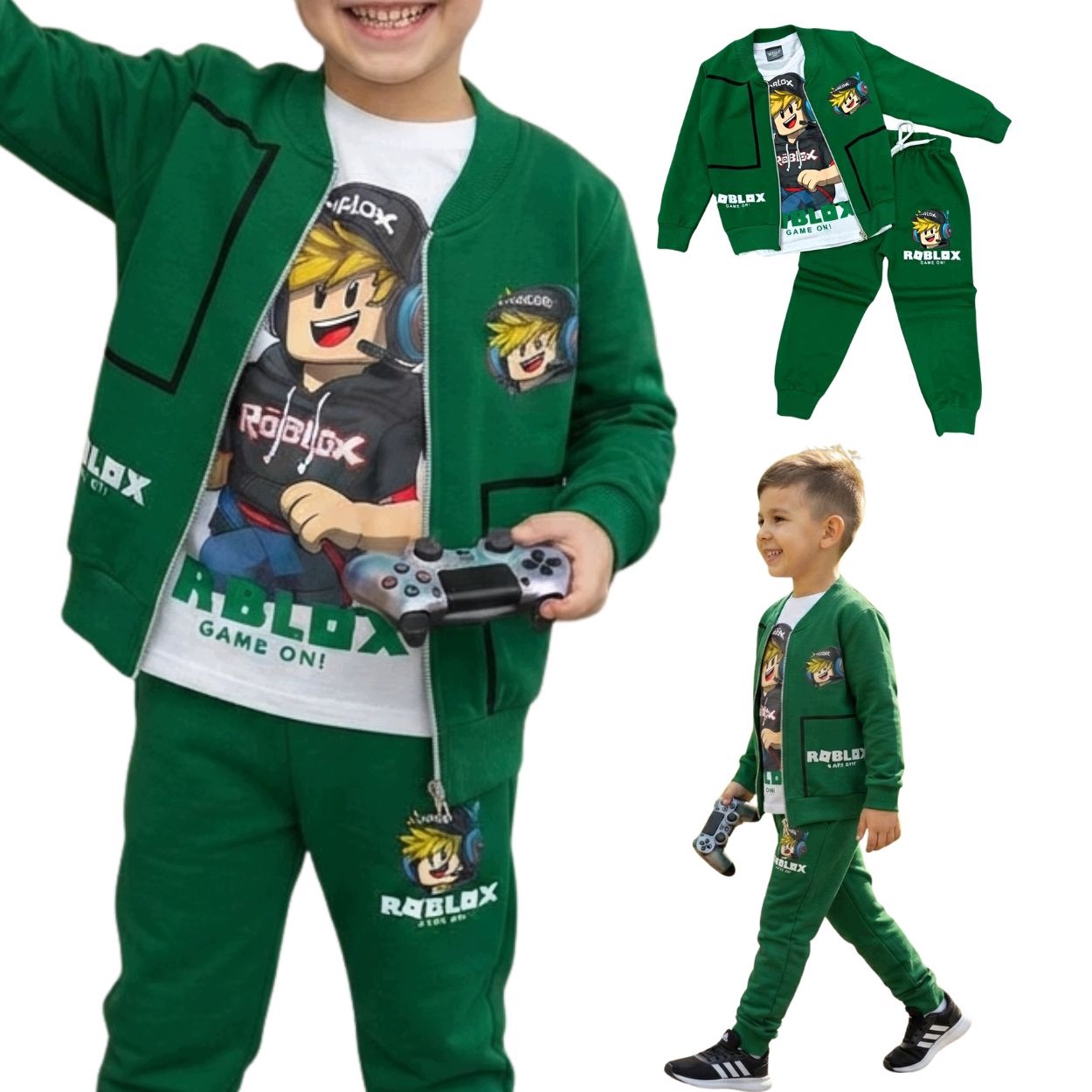 Komplet dresowy chłopięcy 116 Roblox bluza zapinana spodnie 3 częściowy