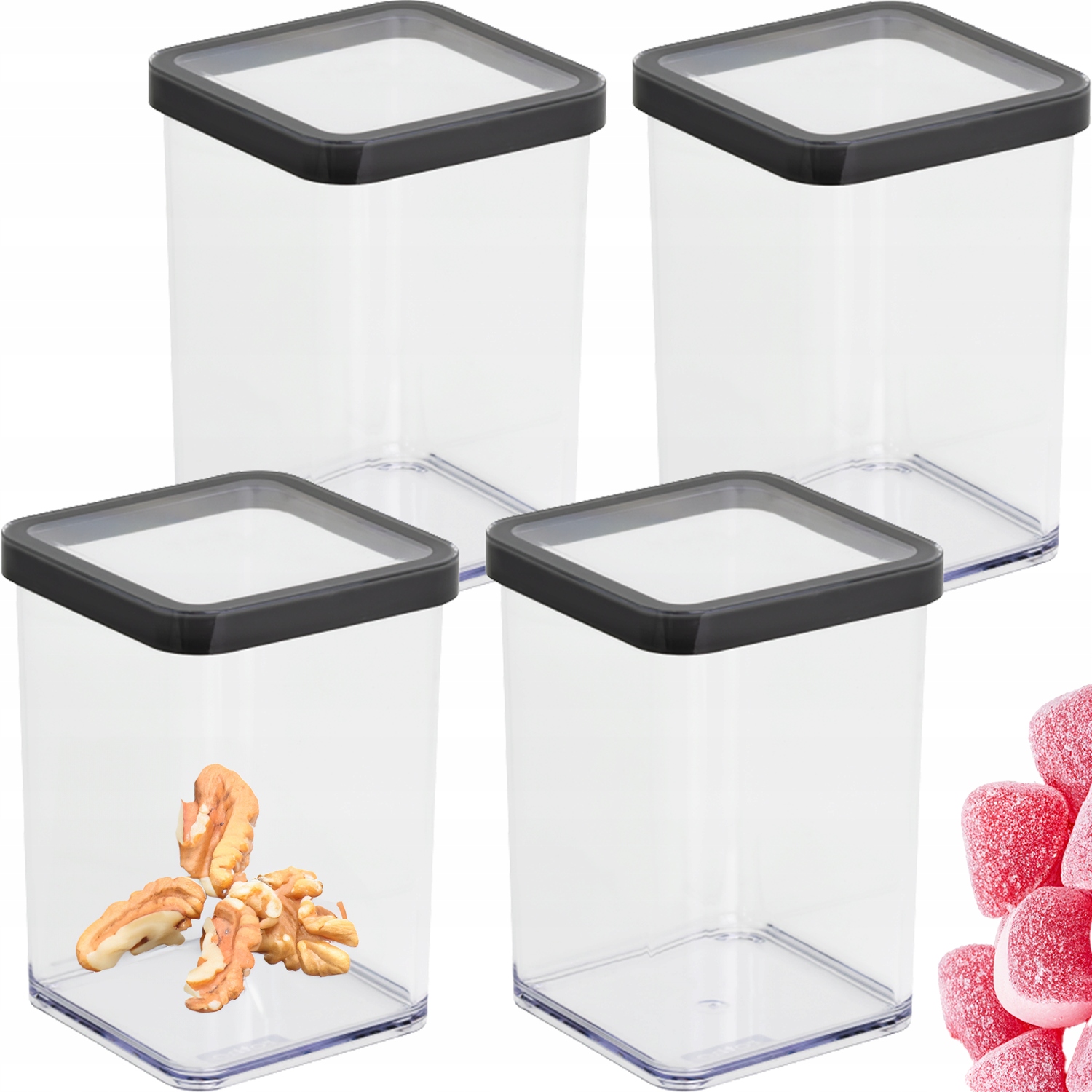 Rotho Zestaw 4 Pojemnik Organizer Na Żywność Artykuły Sypkie 1L Grafit Loft