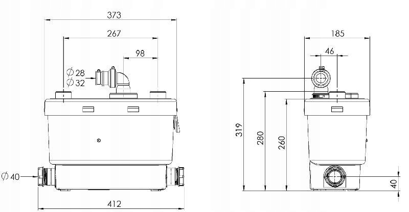 Pompa łazienkowa sanispeed bez wc+4 Moc silnika 400 W
