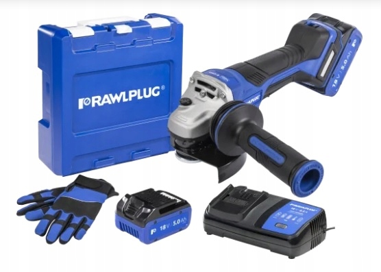 Zestaw Szlifierka Kątowa Rawlplug 18V 125mm 2 akumulatory 5,0 Ah Walizka