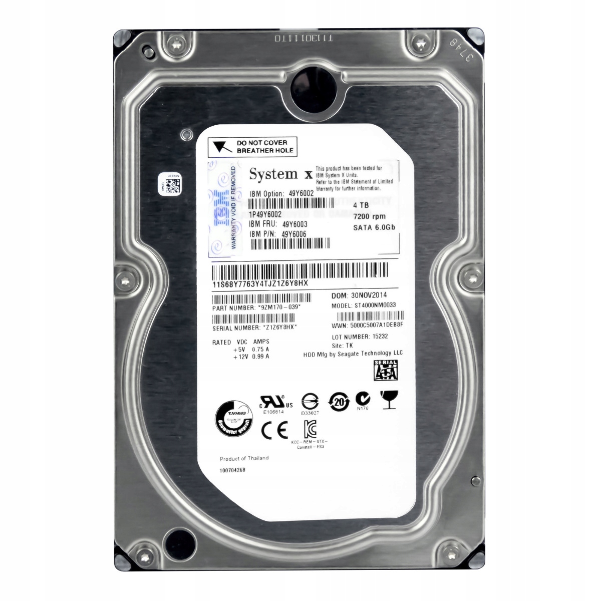Ibm 49Y6003 49Y6006 4TB 7.2K 128MB Sata II 3.5'' ST4000NM0033