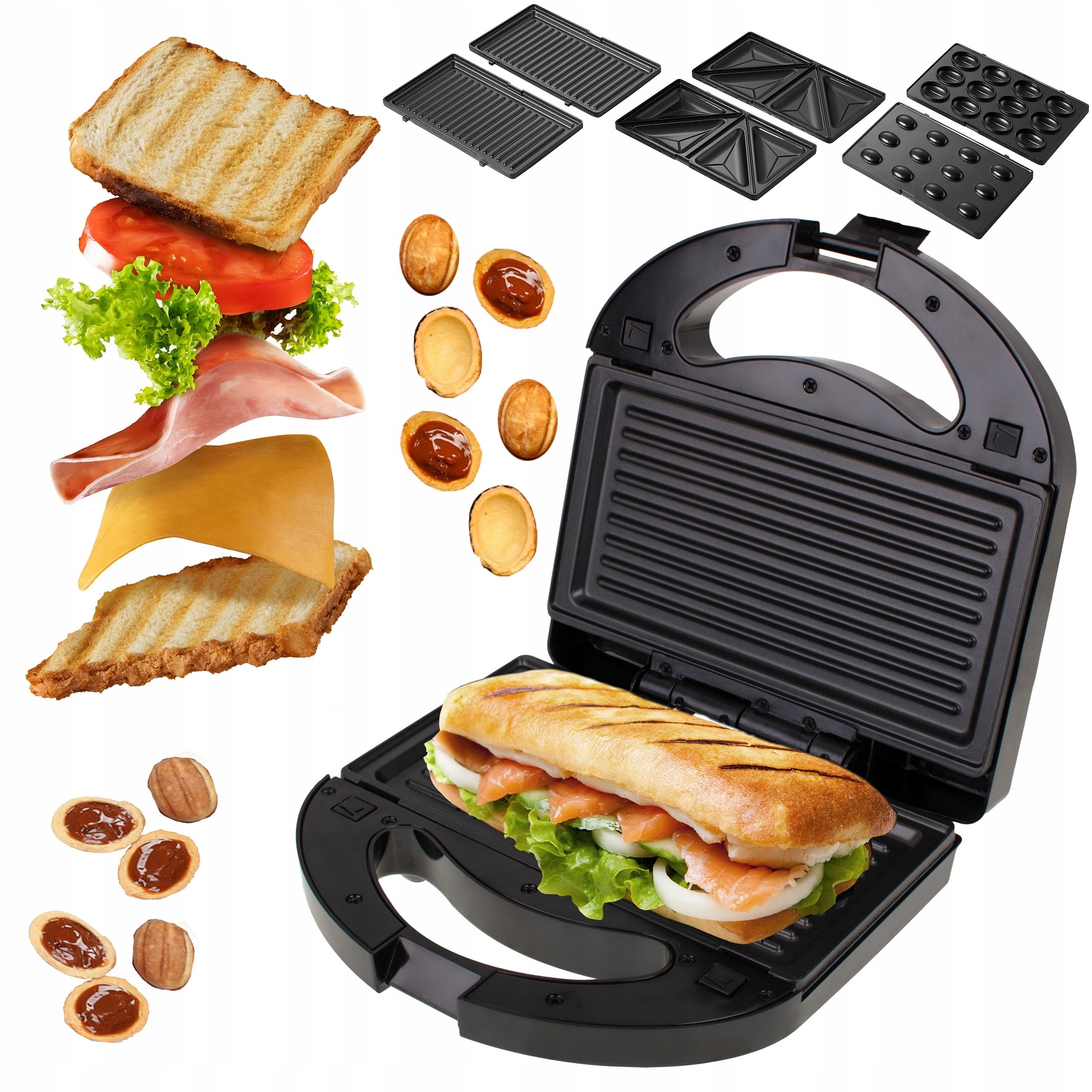 Opiekacz Kanapek Toster Grill Panini Opiekacz Orzeszków Sandwich 3w1 1000W
