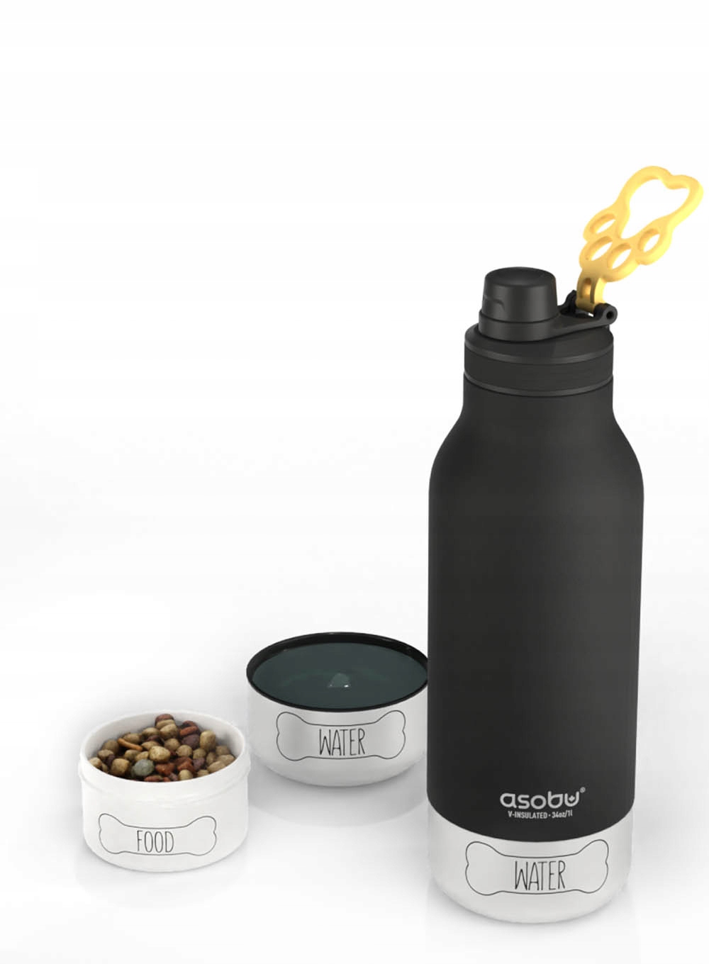 Asobu Buddy Bottle Black Termoláhev s miskou na vodu a krmivo