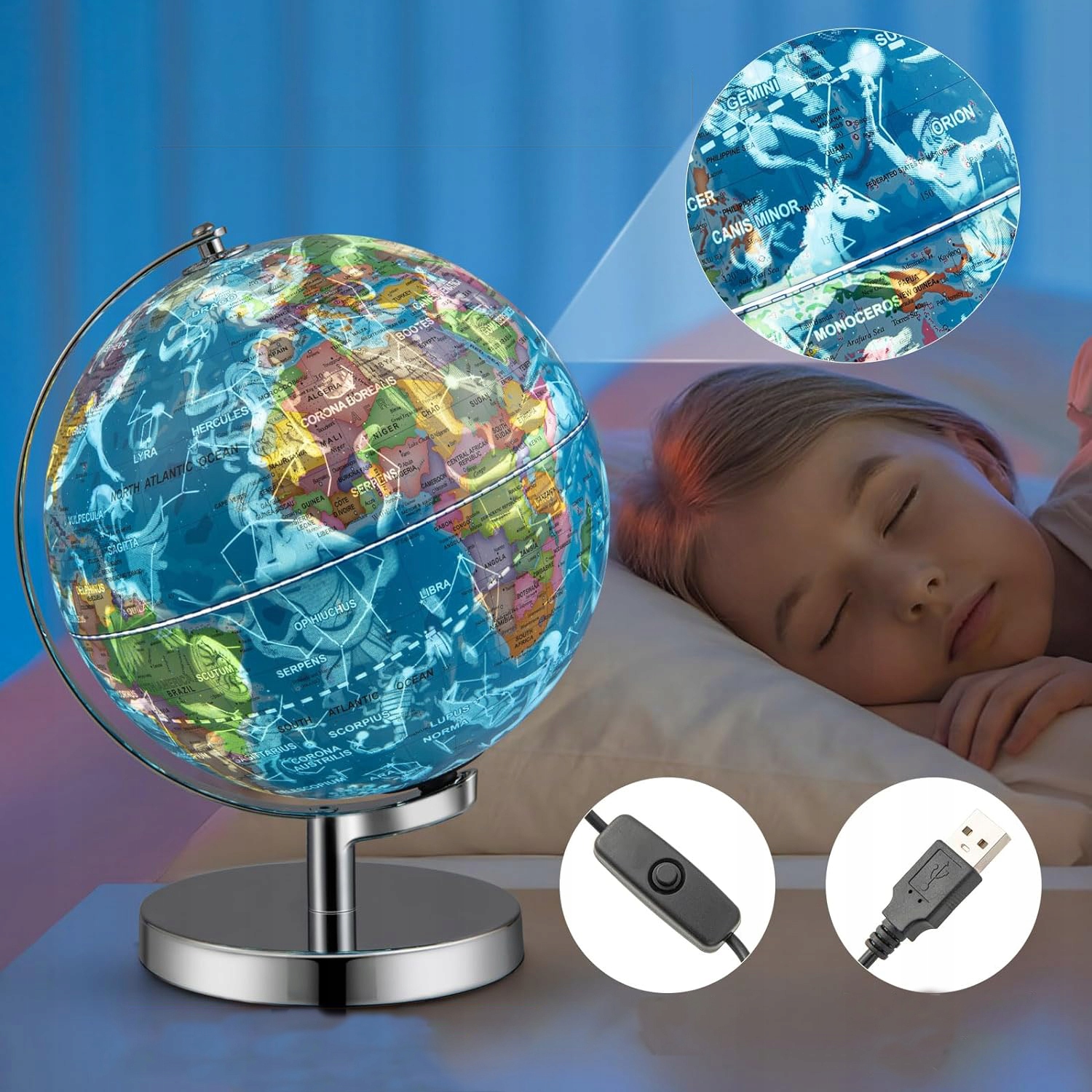 GLOBUS INTERAKTYWNY EDUKACYJNY PODŚWIETLANY LAMPKA NOCNA DLA DZIECI Rodzaj inny