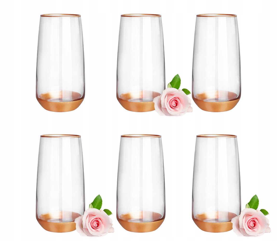 

6x Ręcznie Dekorowana Szklanka Złota 430ml