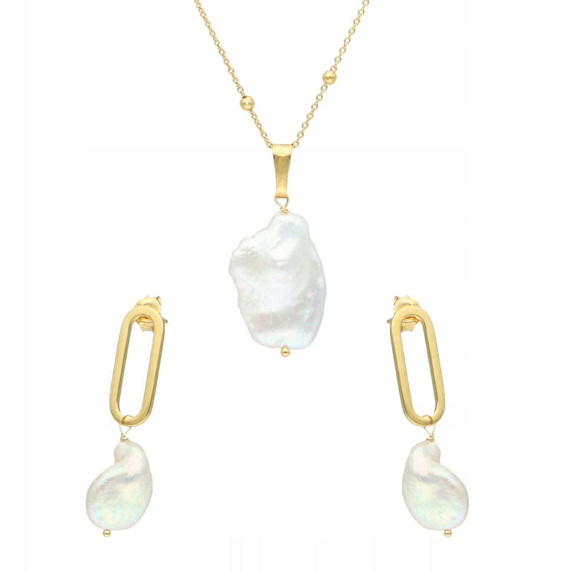 Komplet s přírodní perlou a stříbro pozlaceným