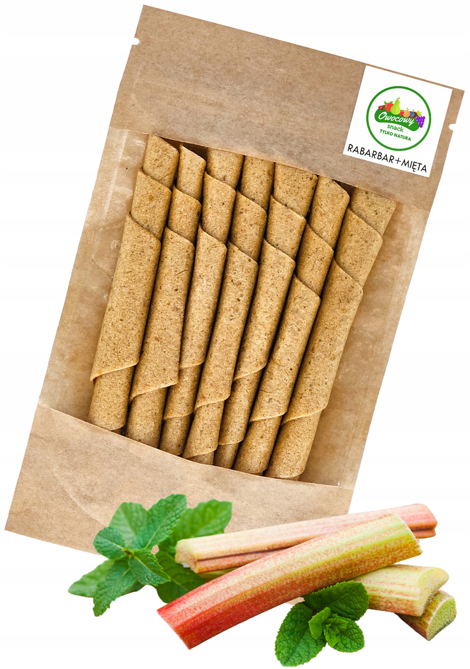 ROLLSY OWOCOWE Rabarbarowe z Miętą 50g Owocowa przekąska naturalna Rabarbar