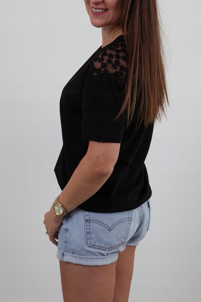 MODNA BLUZKA GŁADKA RĘKAW KORONKA KWIATKI MIX M/L Marka inna