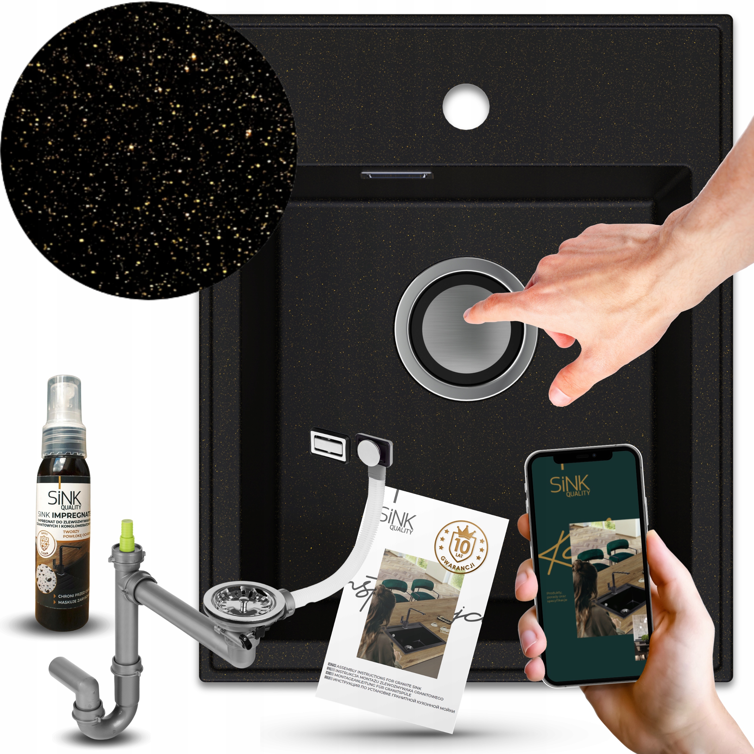 Drezový Drez Jednokoromový Granitový Zlatý Sifón Klik Klak Impregnácia