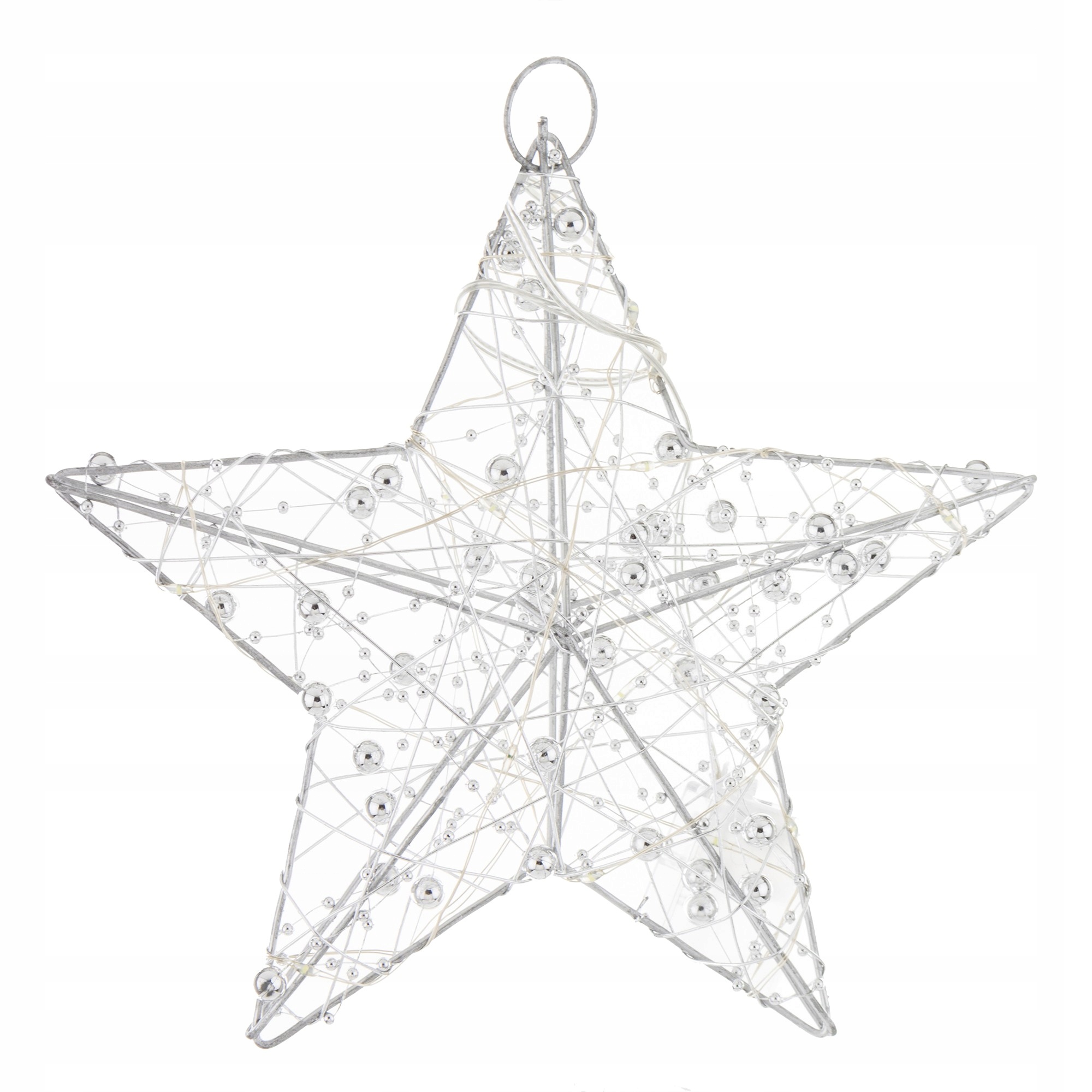 WISZĄCA OZDOBA SREBRNA GWIAZDA LED 20CM