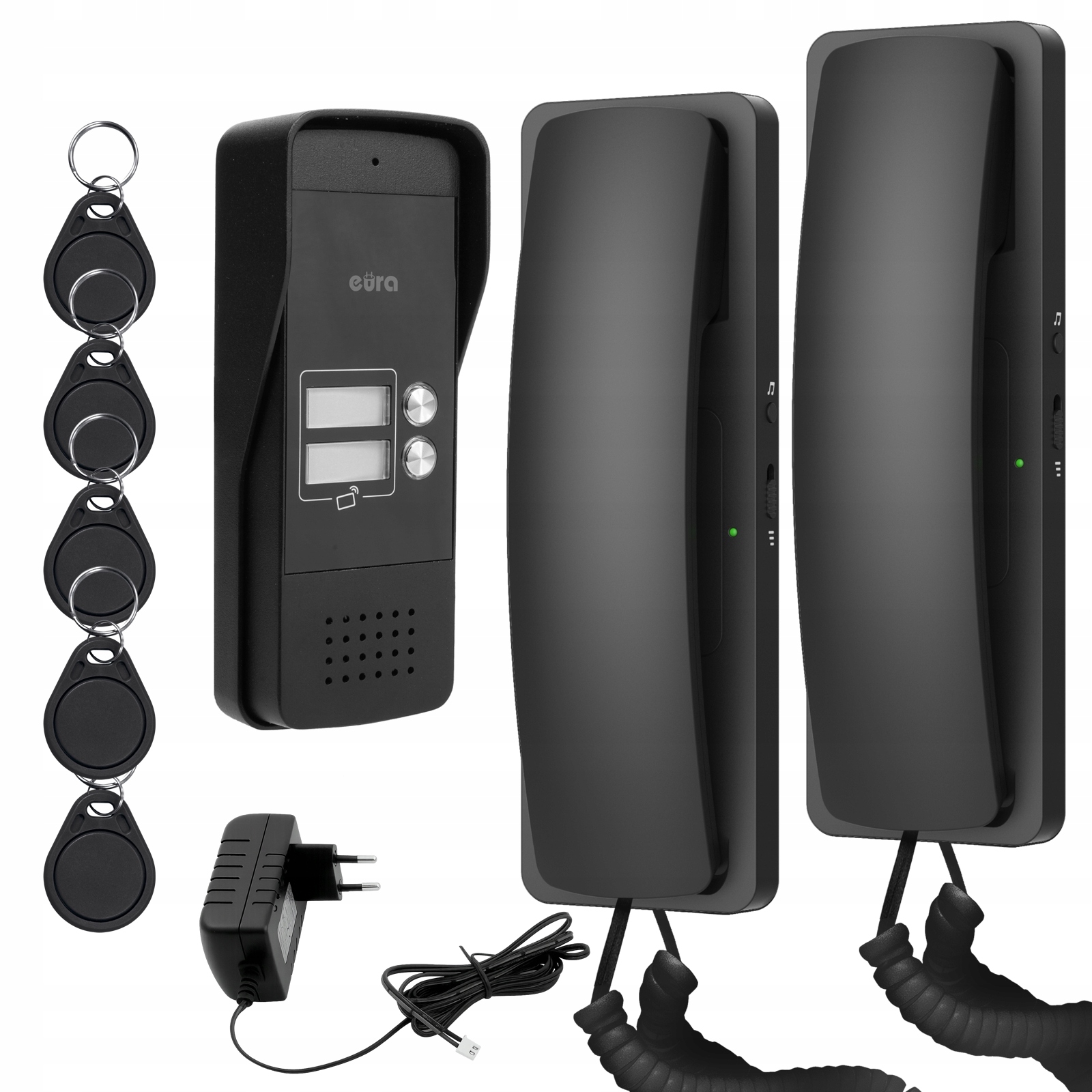 domofon dwurodzinny 2R czarny czytnik RFiD breloki wizytownik dwa wyjścia