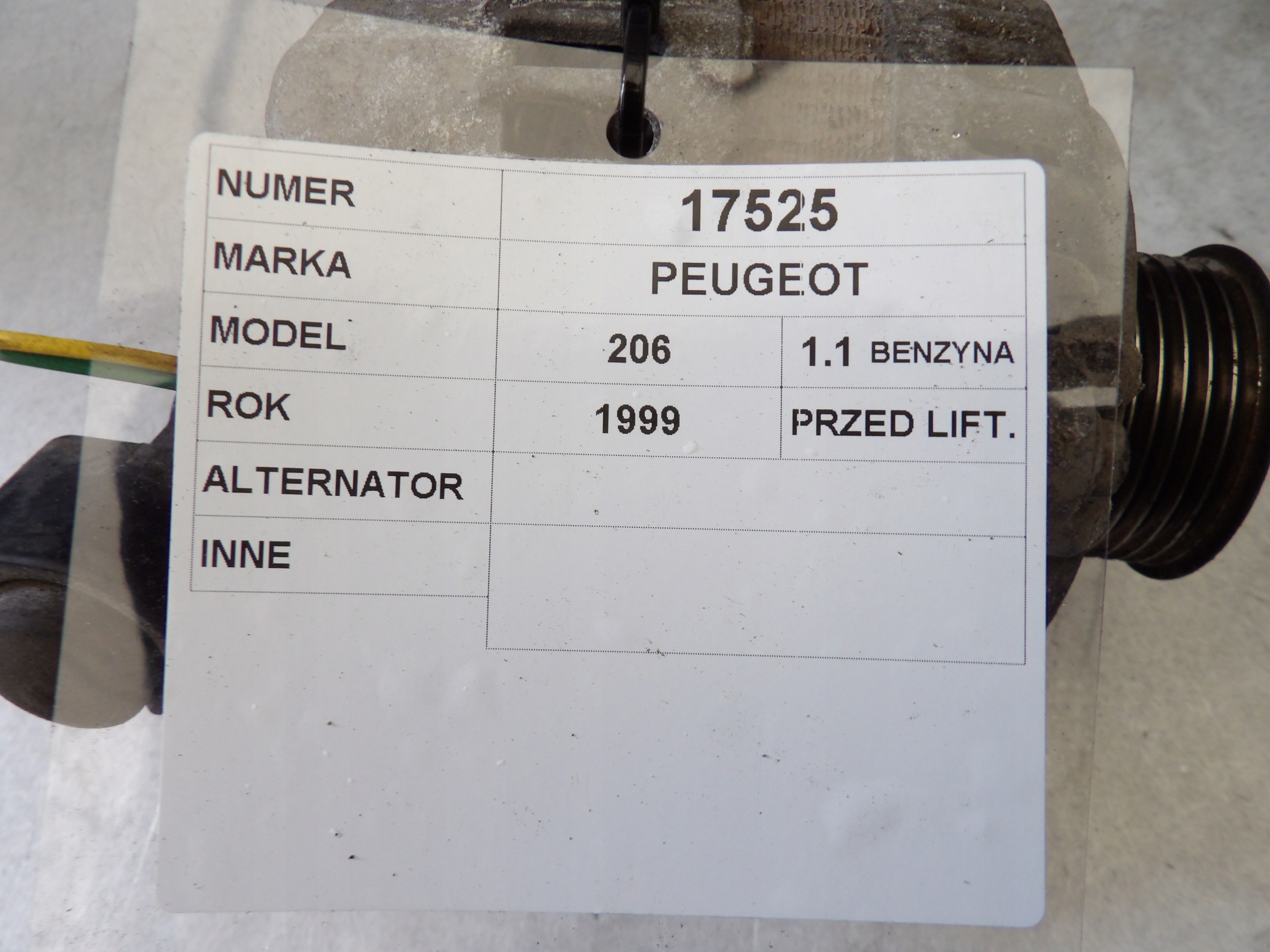 Peugeot 206 alternator 9638275880 A005TA6291A