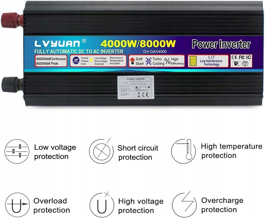 Invertor do auta s meničom napätia 4000 W 8000 W