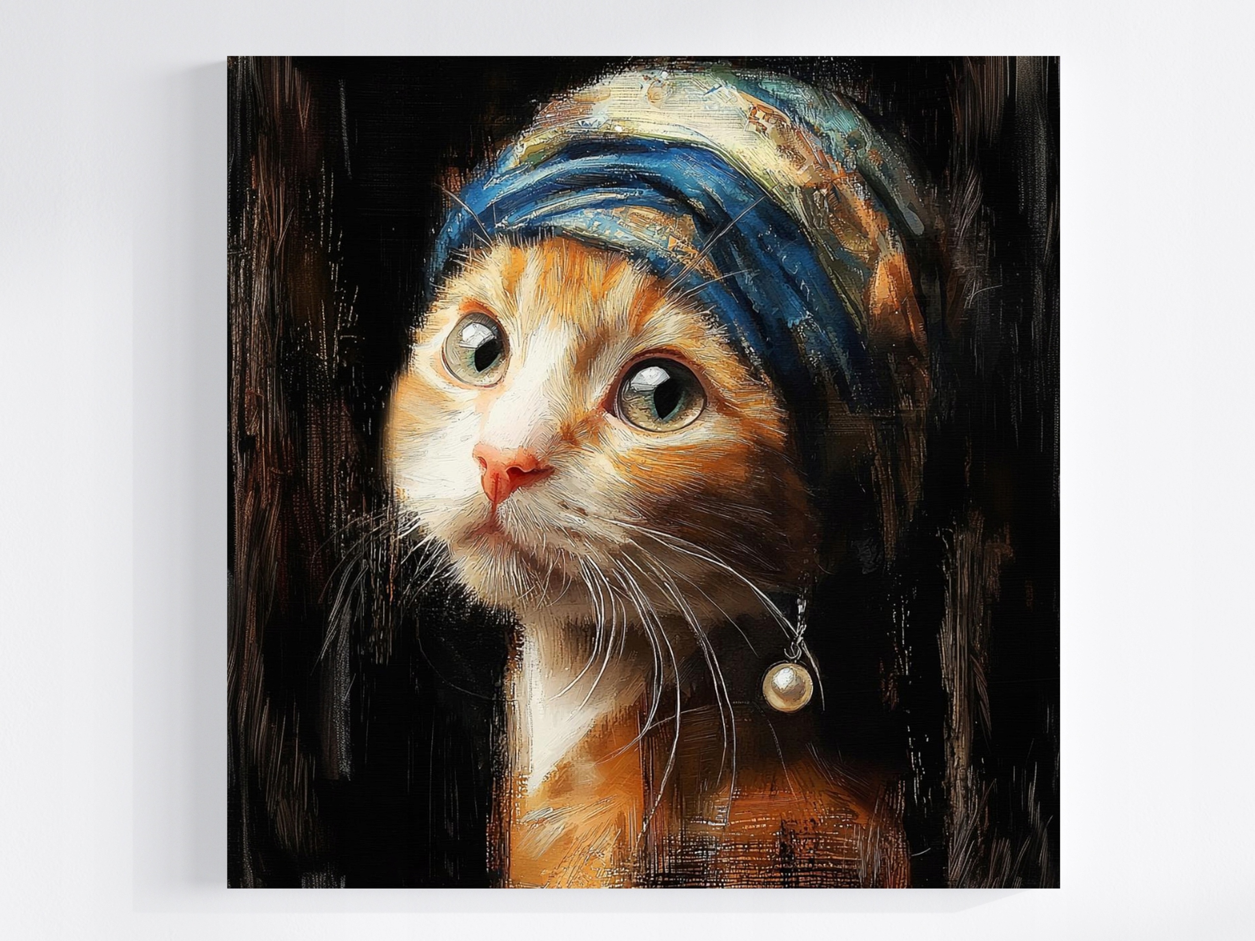 Obraz Na Plátně Canvas Kočka Dívka S Perlou Vermeer Style Parodia 80x80