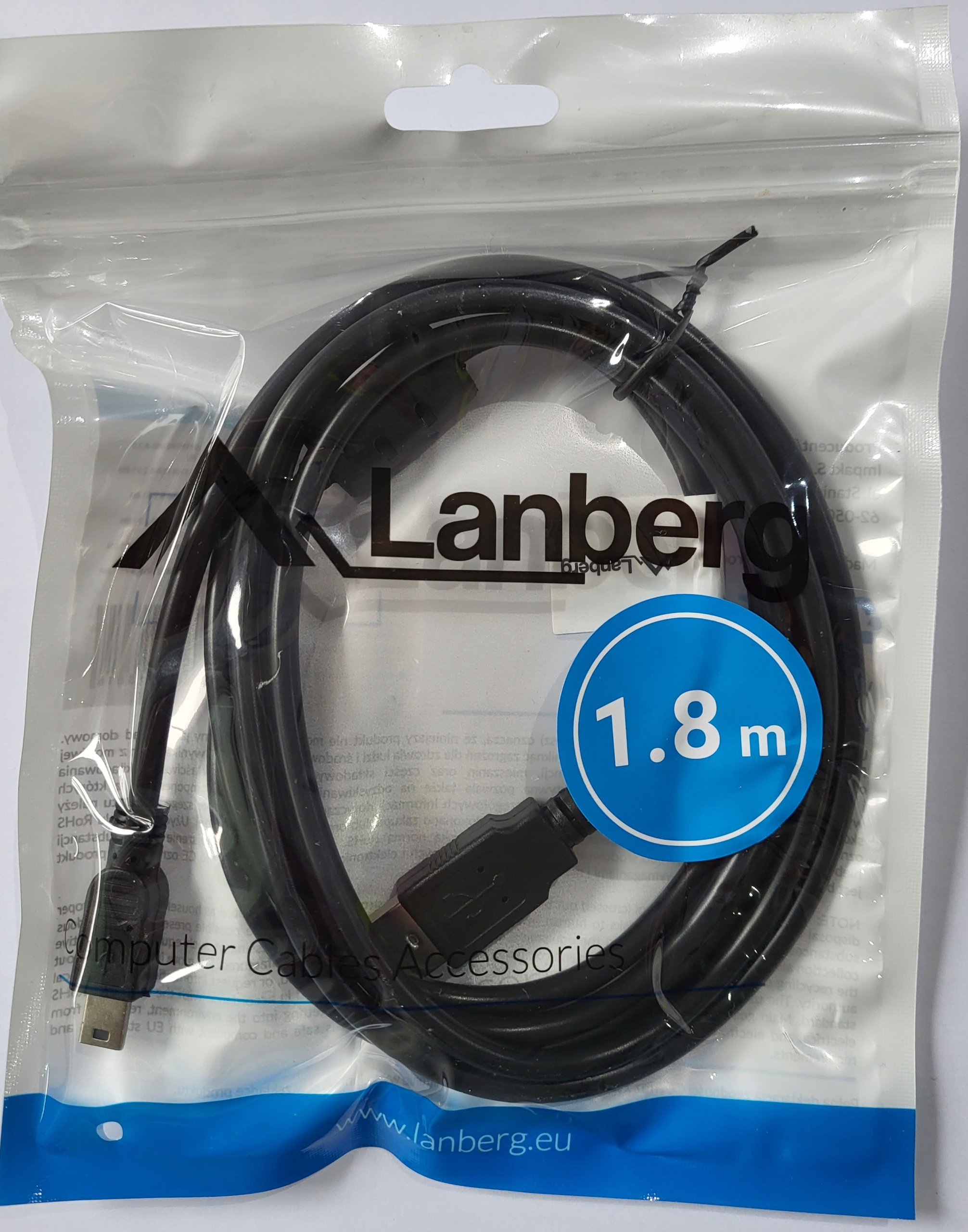 LANBERG Kabel mini USB miniUSB 1,8m czarny Długość kabla 1.8 m