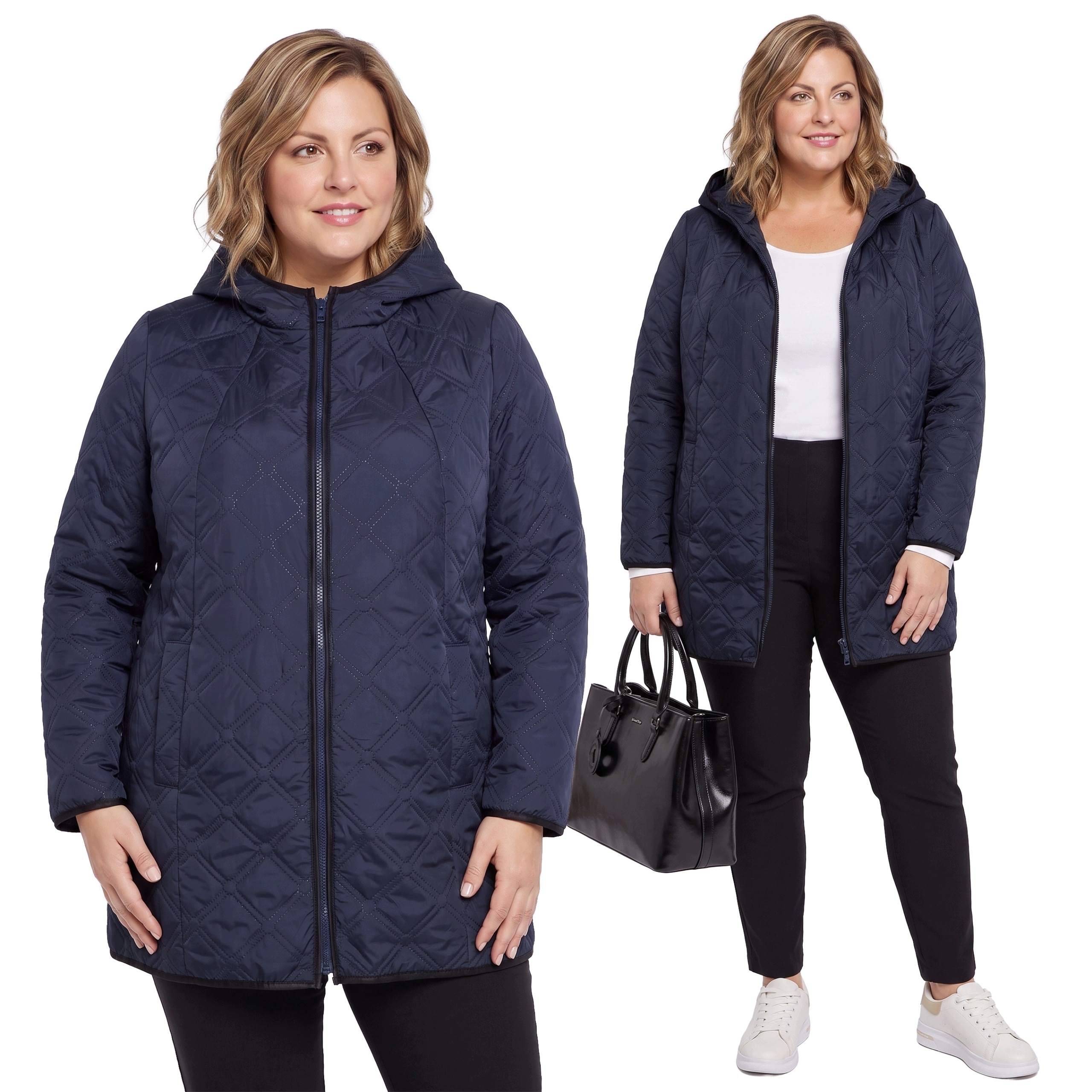 Tmavě modrá ozdobná bunda s prošíváním plus size velikost 64