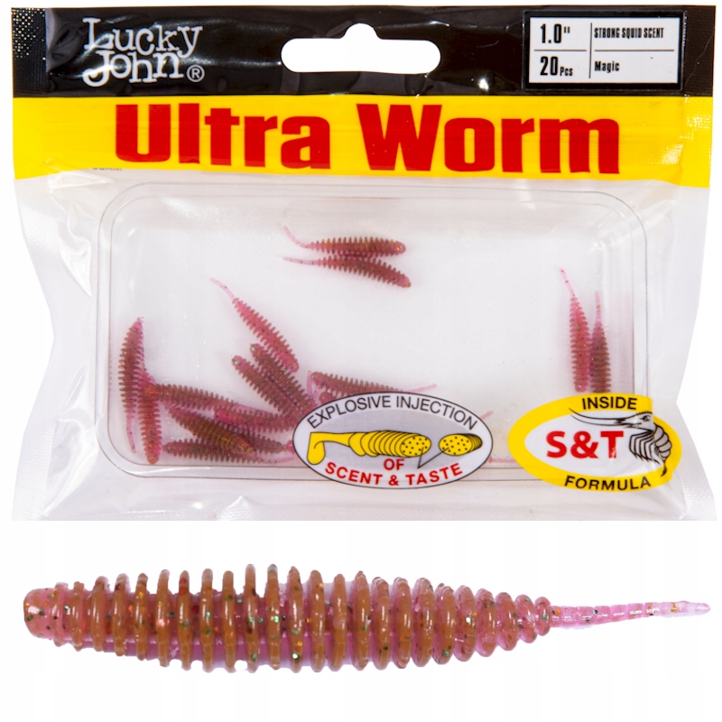Guma Robak Lucky John Ultraworm 1.0'' 2.54cm S14 Magic 20szt Na Czeburaszkę