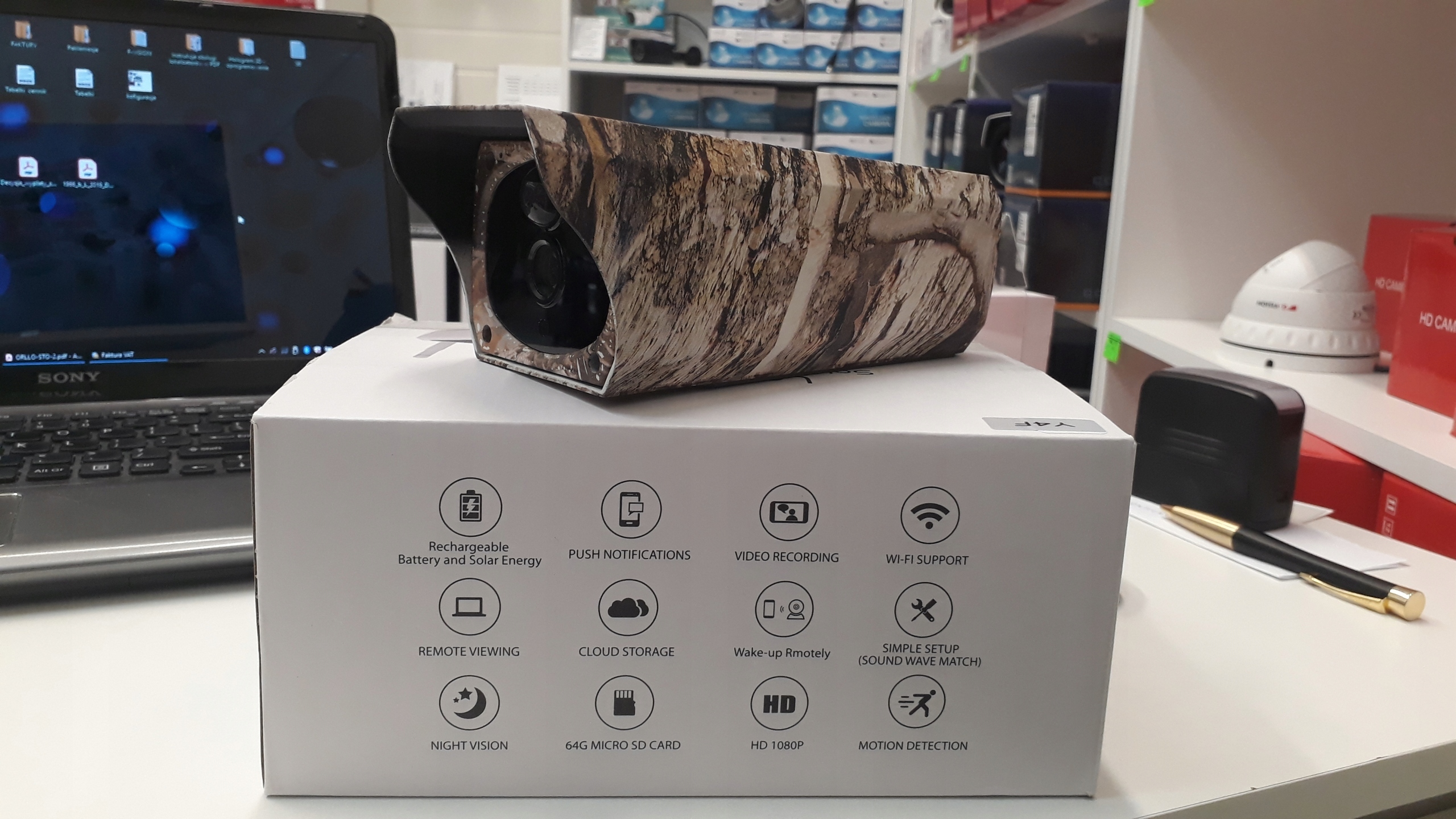 Kamera Solarna WIFI Full HD 1080P P2P max64GB SD ! Rozdzielczość 2 Mpx