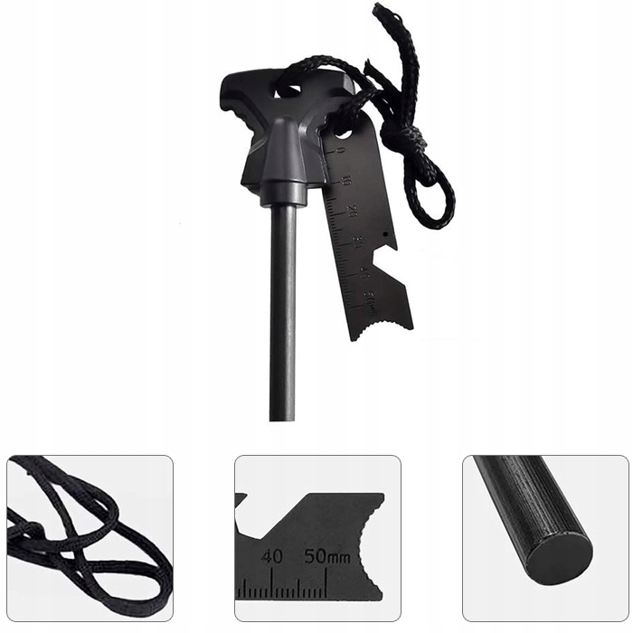 KRZESIWO MAGNEZOWE DO ROZPALANIA OGNIA WOJSKOWE TAKTYCZNE SURVIVAL DUŻE Długość krzesiwa 11.7 cm
