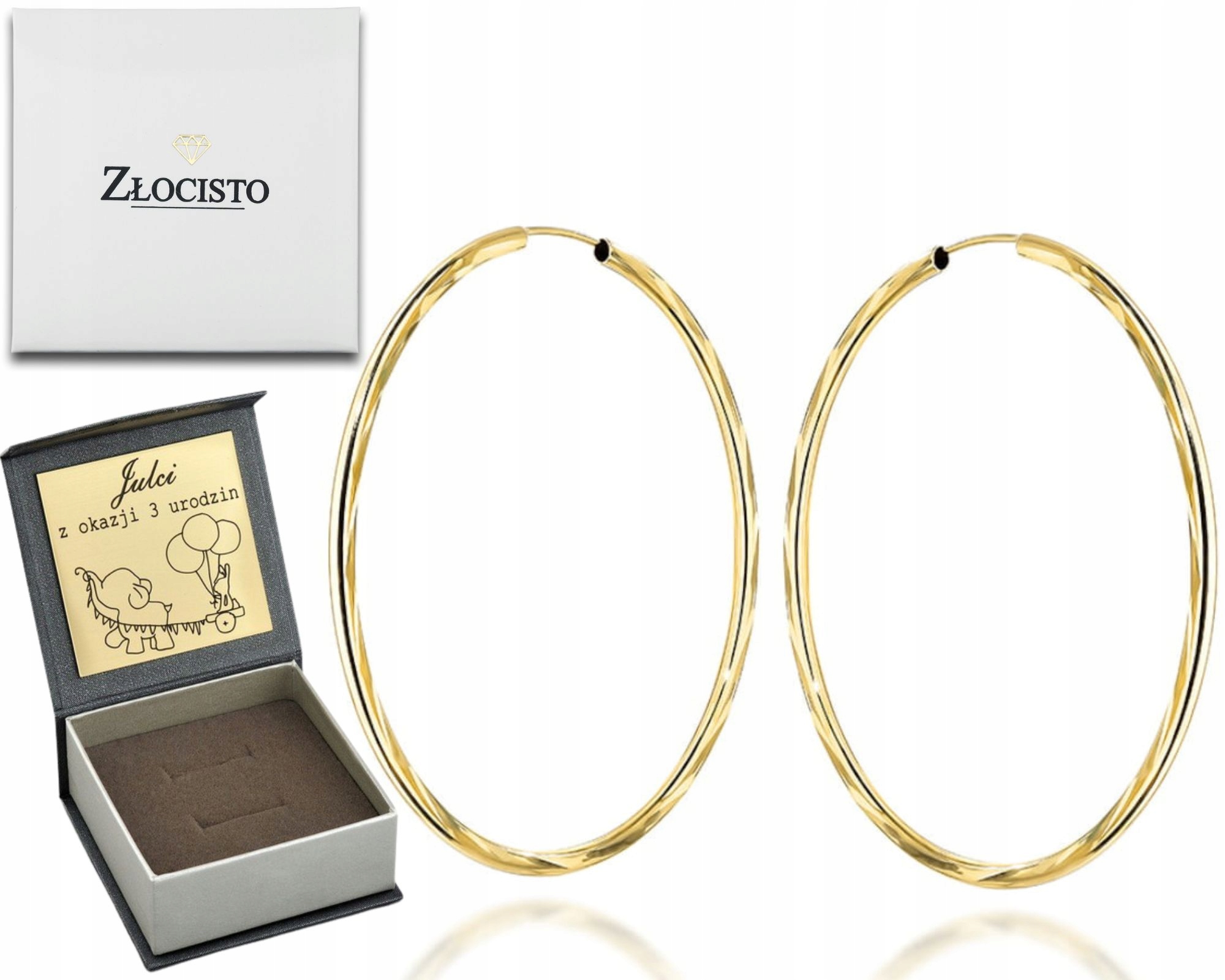 Zlaté Kruhové Náušnice Diamantové 6 CM Ryzost 585 14K Dárek Gravírování