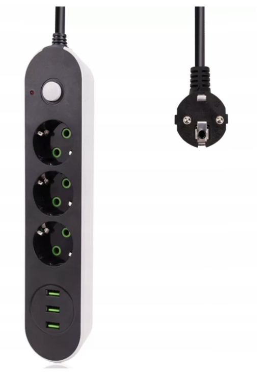 

Listwa Zasilająca 3 Gniazda 3x Usb Przedłużacz