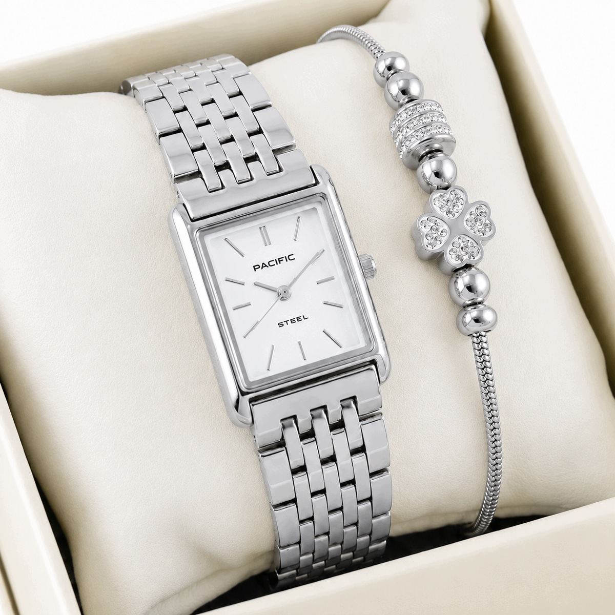 Dámský set hodinek Pacific Stříbrný Elegantní Ocelový Náramek