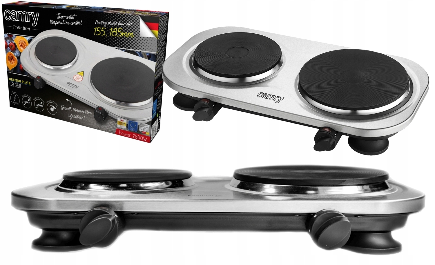 Kuchenka Turystyczna Elektryczna Dwupalnikowa na prąd Przenośna 2500W