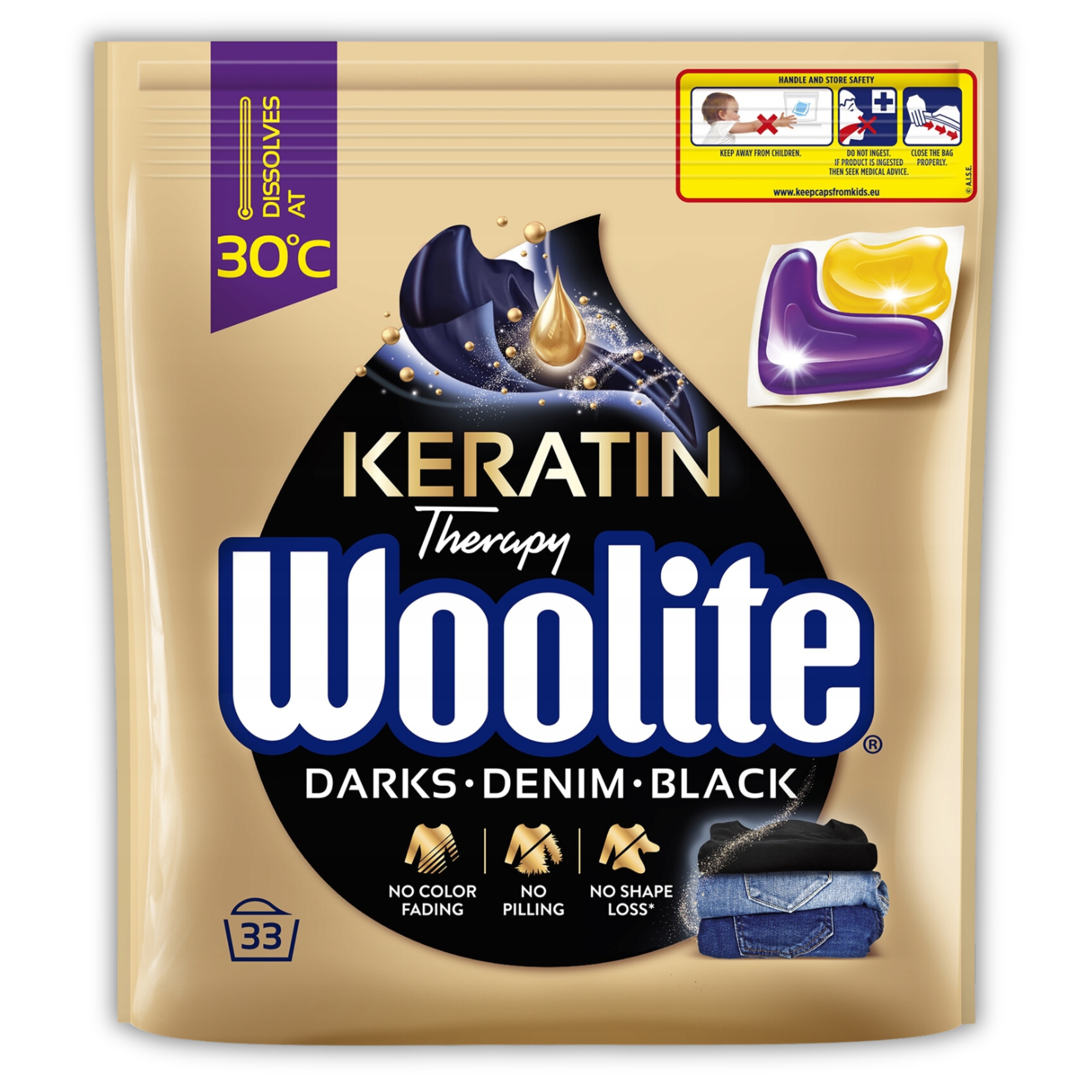 Woolite Gelové kapsle na praní s keratinem, černá, tmavé barvy &...