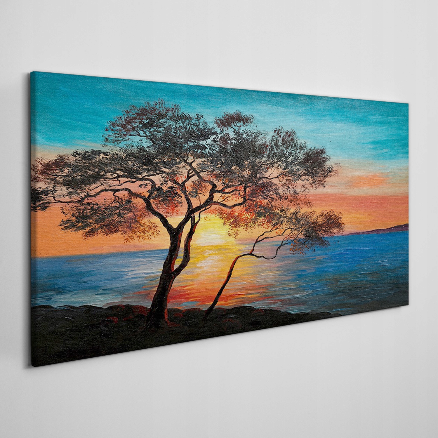 

Obraz na płótnie Drzewo morze zachód słońca 120x60